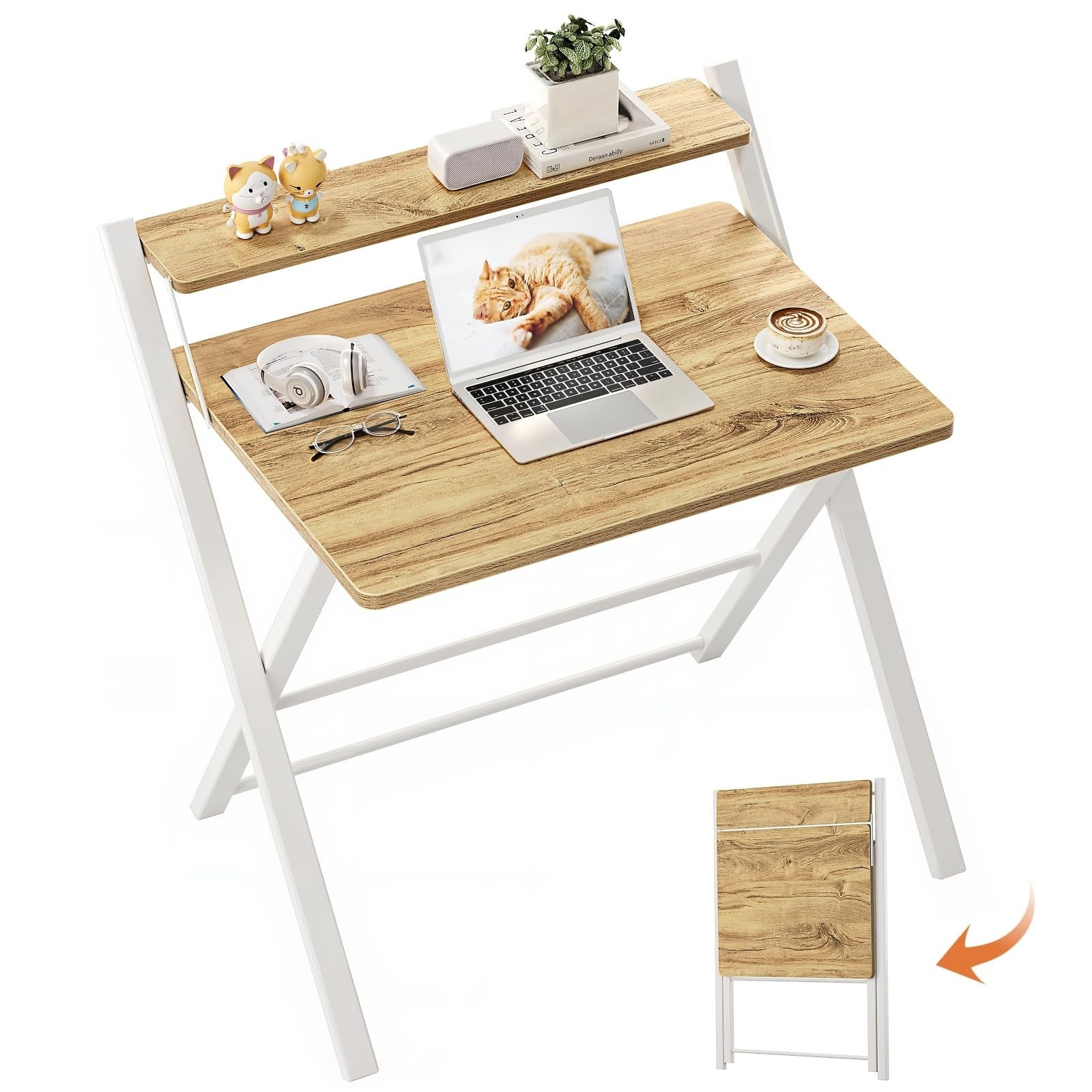 Compact Portable Computer Desk - 2-Tier Space-Saving Foldable Table for Home Off1