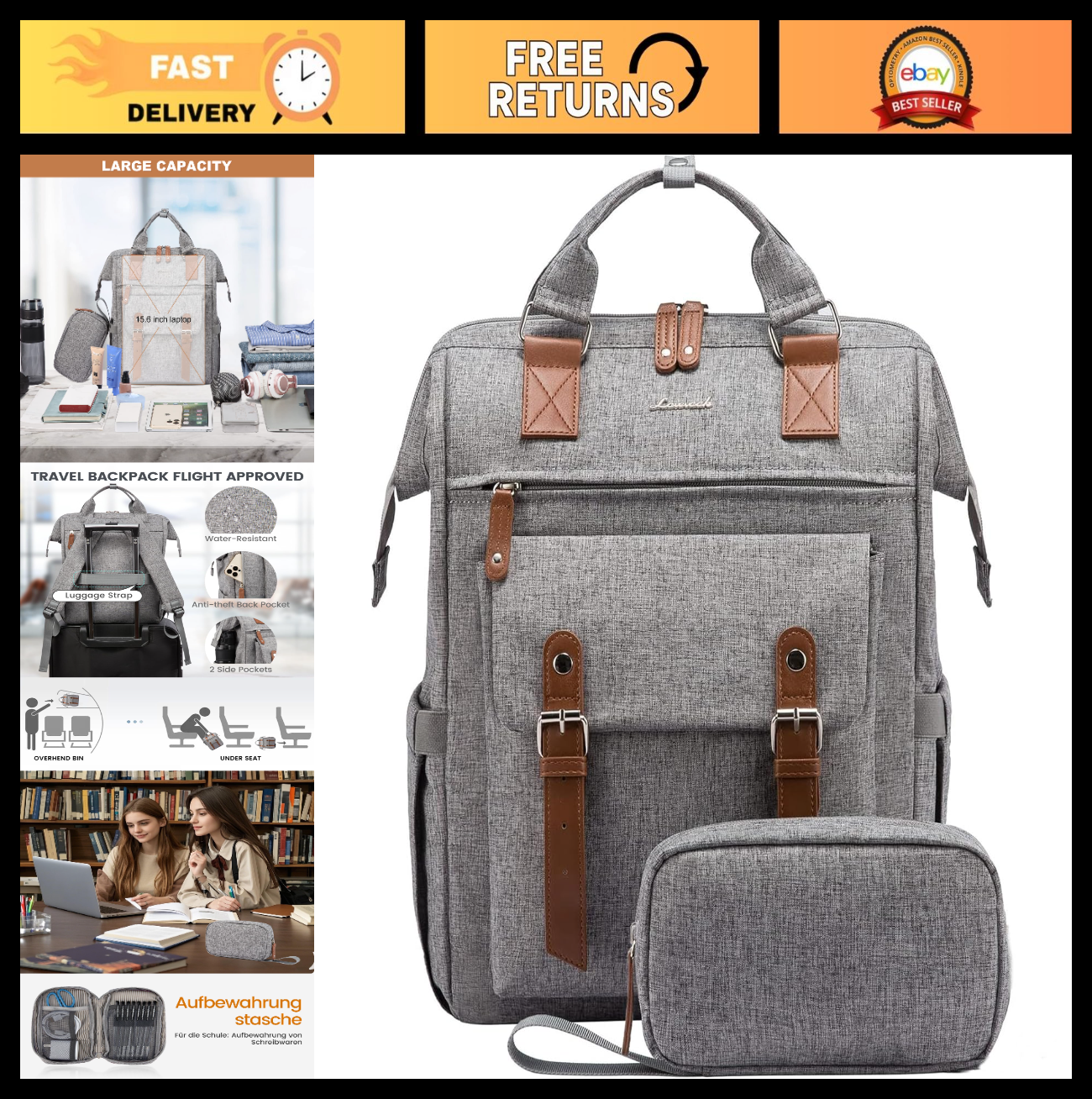 Stylish 15.6" Laptop Backpack for Women   Work, Travel, School, Casual Daypack,0