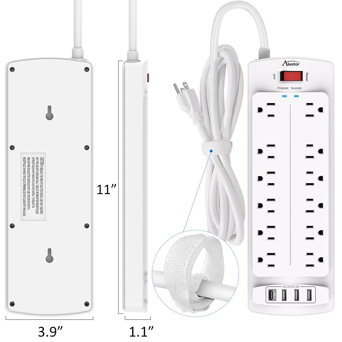 Surge Protector Power Strip with 12 Outlets, 4 USB Ports, 20ft Cord, 2700J ETL6