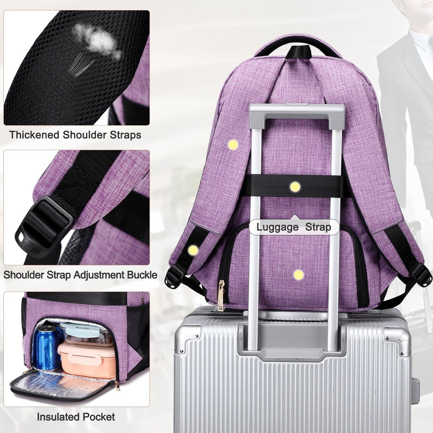 40L Travel Backpack for Men & Women, TSA Approved Carry-On, Fits 17" Laptop, Pur2
