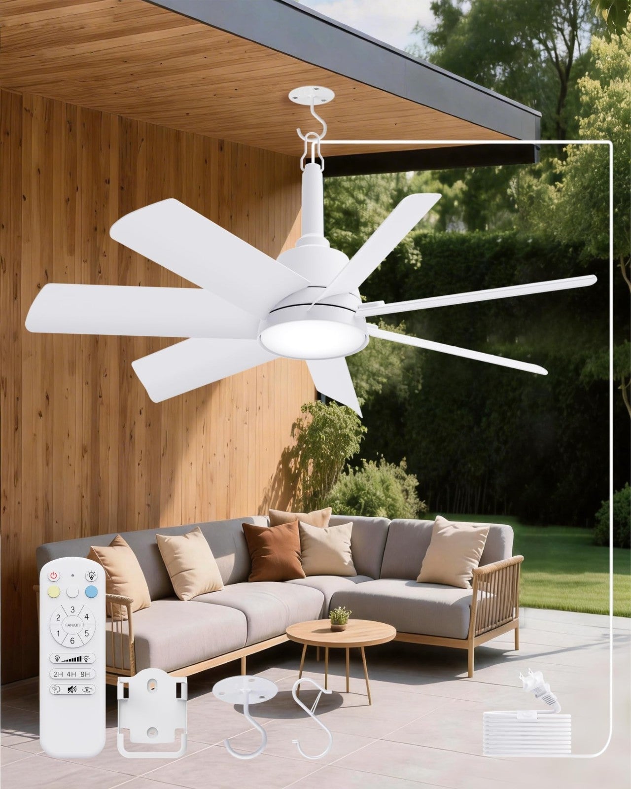 28" Outdoor Ceiling Fan with Light & Remote   Waterproof, Dimmable, 6 Speed, Por1