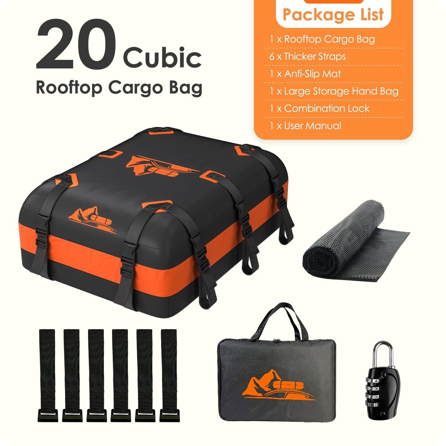 Rooftop Cargo Carrier Bag 15-20 Cu Ft Waterproof Storage for Cars - Orange7