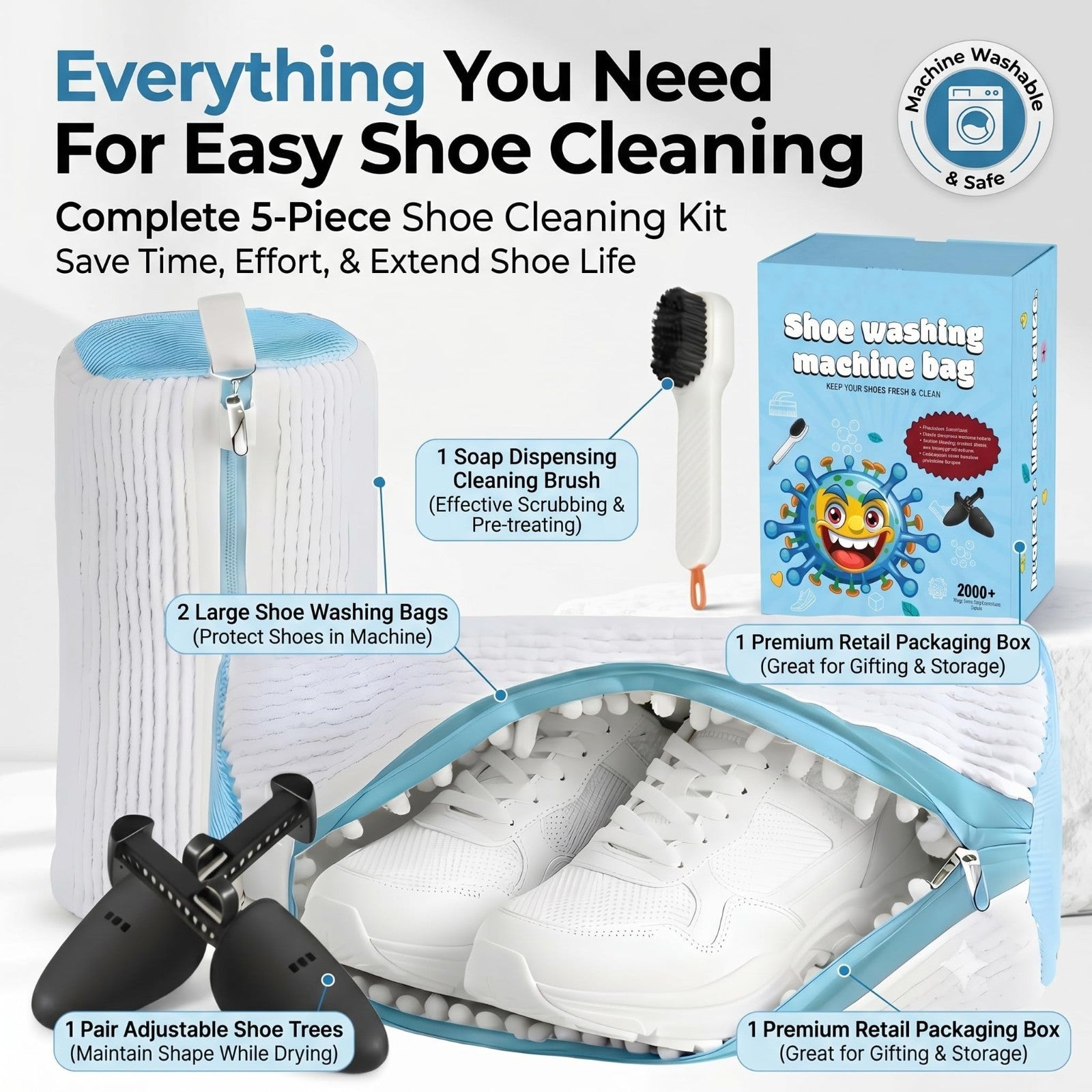 Shoe Washing Machine Bag for Sneakers - 360° Microfiber Laundry Protector, 2-Pac10