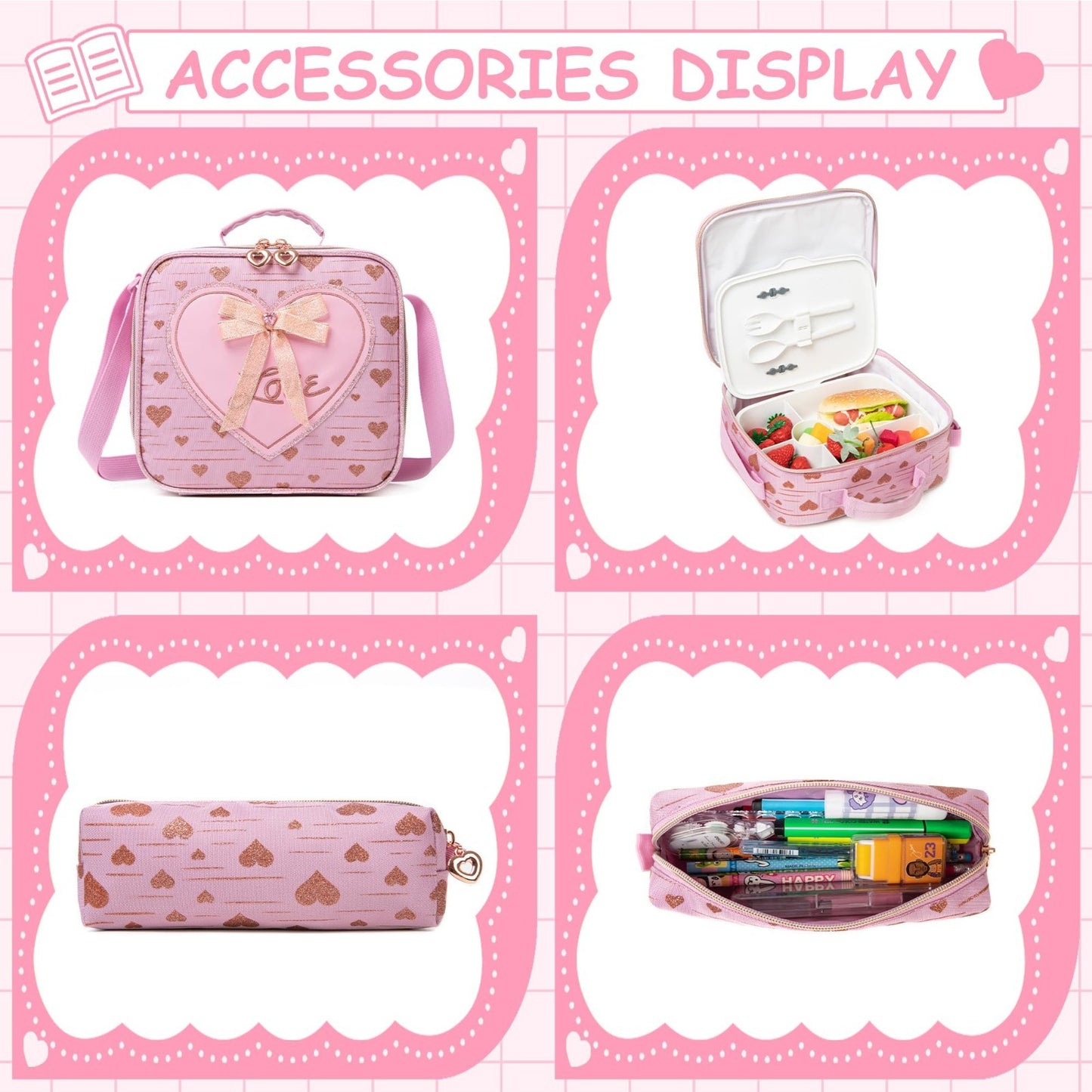 Rolling Kids Backpack with Lunch Box   Girls Wheeled Travel Suitcase for Ages 6 4