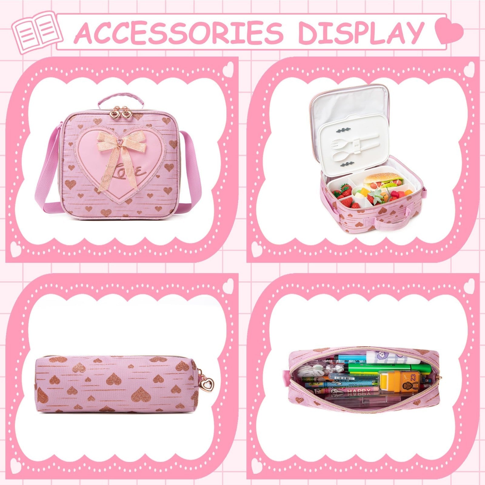 Rolling Kids Backpack with Lunch Box   Girls Wheeled Travel Suitcase for Ages 6 4
