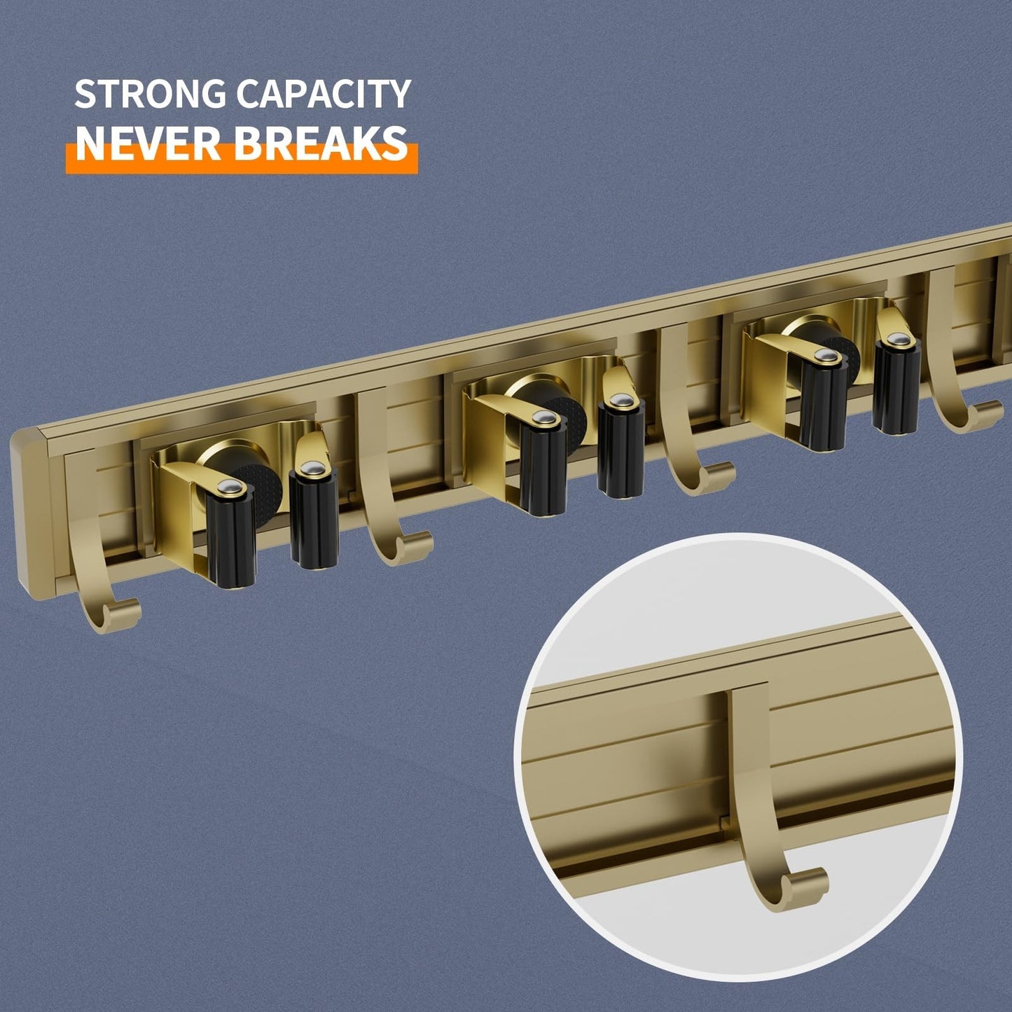 Wall Mount Broom Holder & Mop Hanger Organizer - 4 Racks & 5 Hooks Storage Solut3