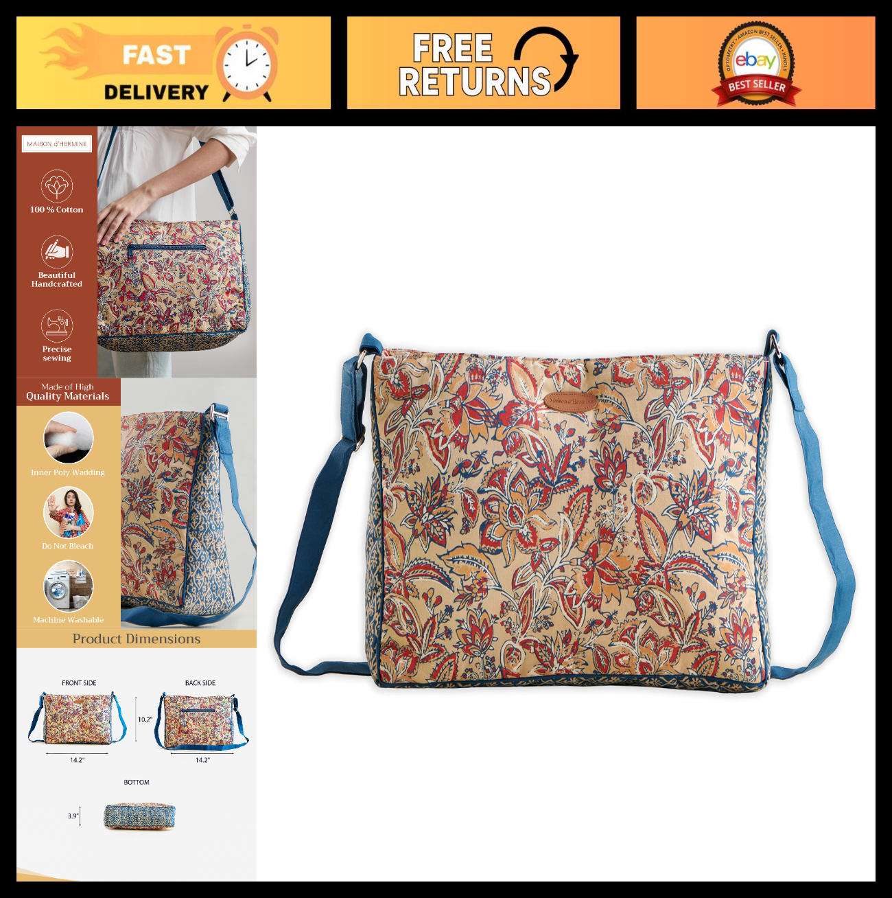 Stylish Cotton Shoulder Bag for Women   Chic Handbag, Versatile Tote, Everyday U0