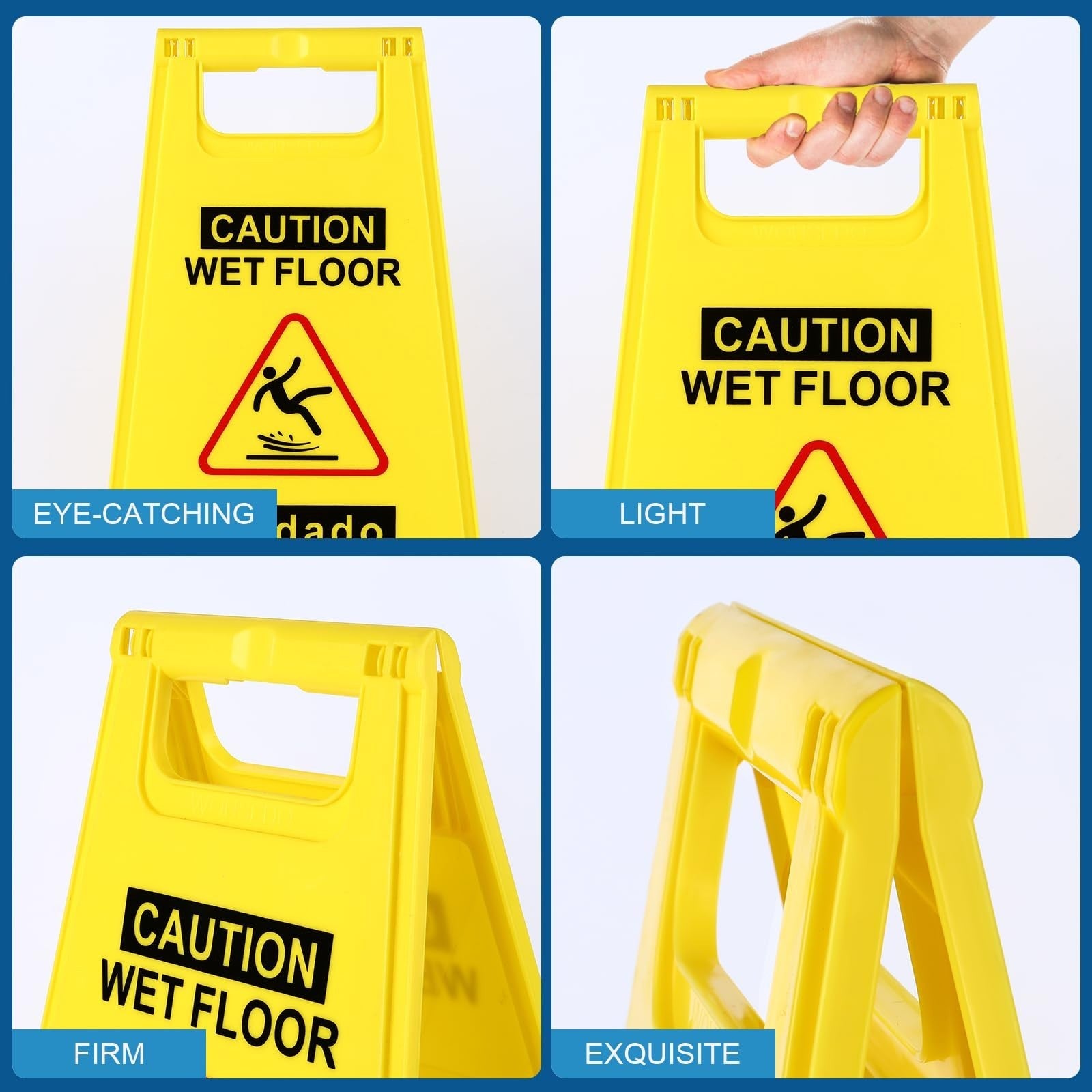 3 Pack Wet Floor Signs   17.5" Yellow Double Sided A Frame, Bilingual Caution Me5