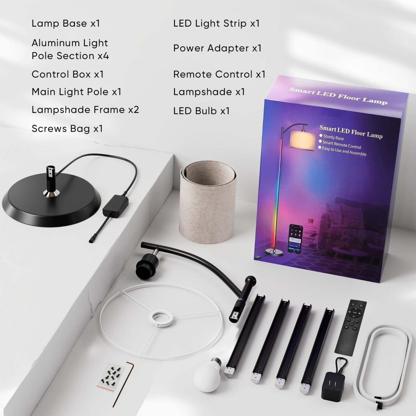 Color Changing Smart LED Corner Lamp with Linen Shade, Alexa Compatible, Music S7