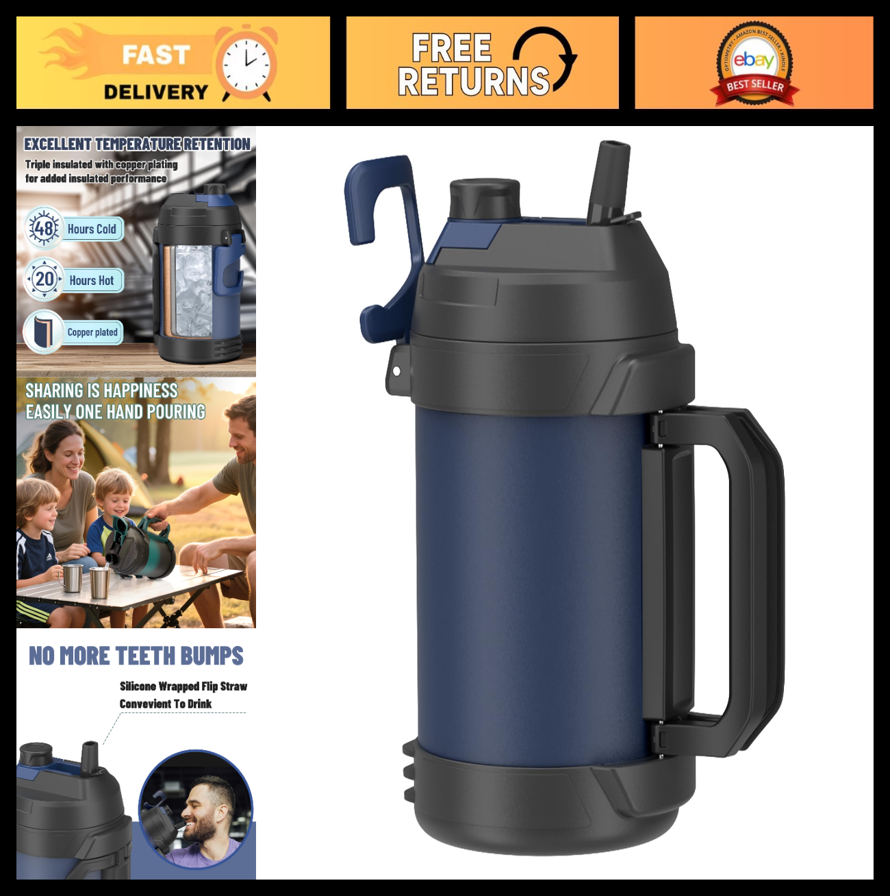 1 Gallon Insulated Water Jug with Straw, 128 oz Stainless Steel Sport Bottle, Co0