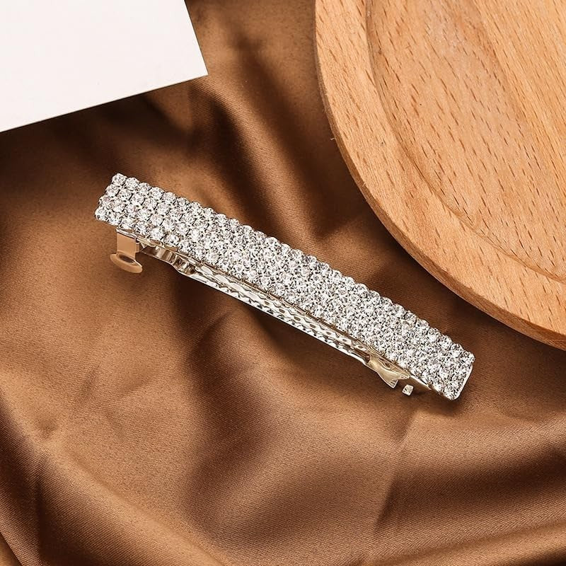 2Pcs Sparkly Rhinestone Hair Clips - Bridal Bling Ponytail Holders, Side Barrett4