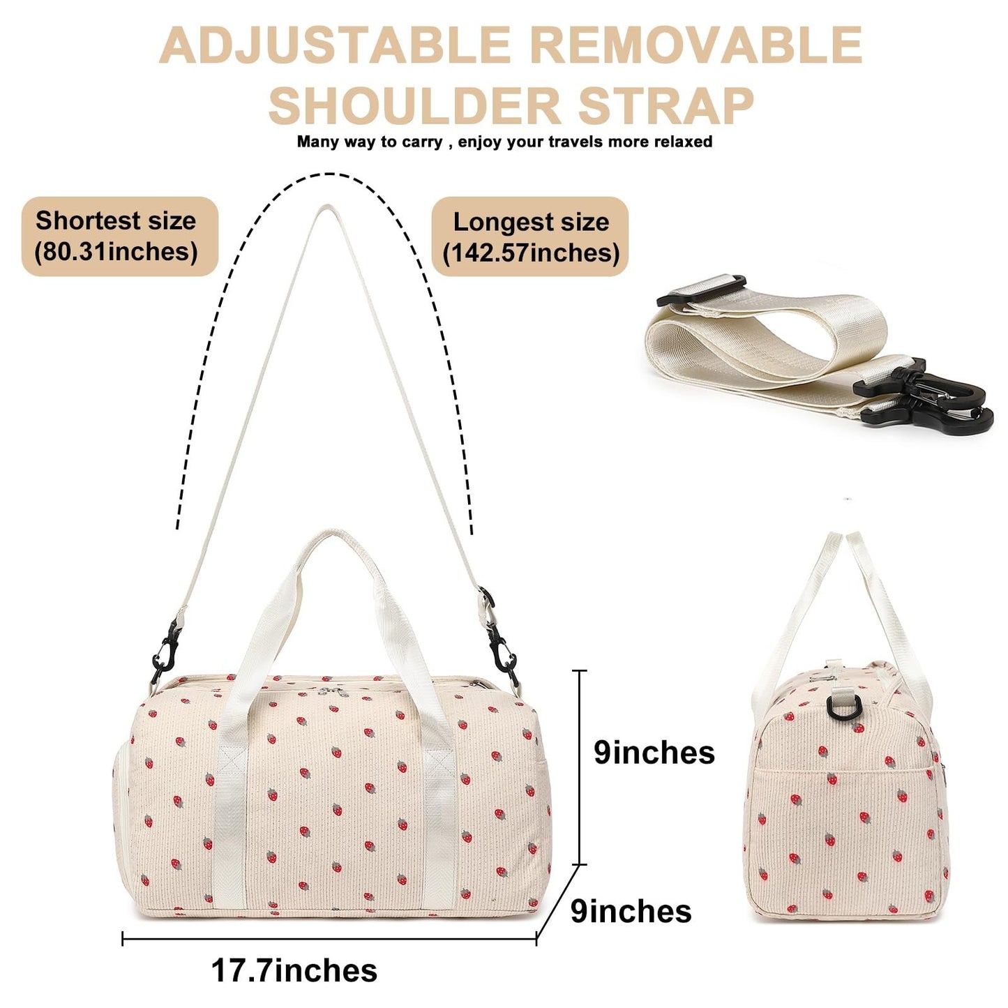 Cute Girls Duffle Bag with Shoes Compartment & Wet Separation - Waterproof Gym &7