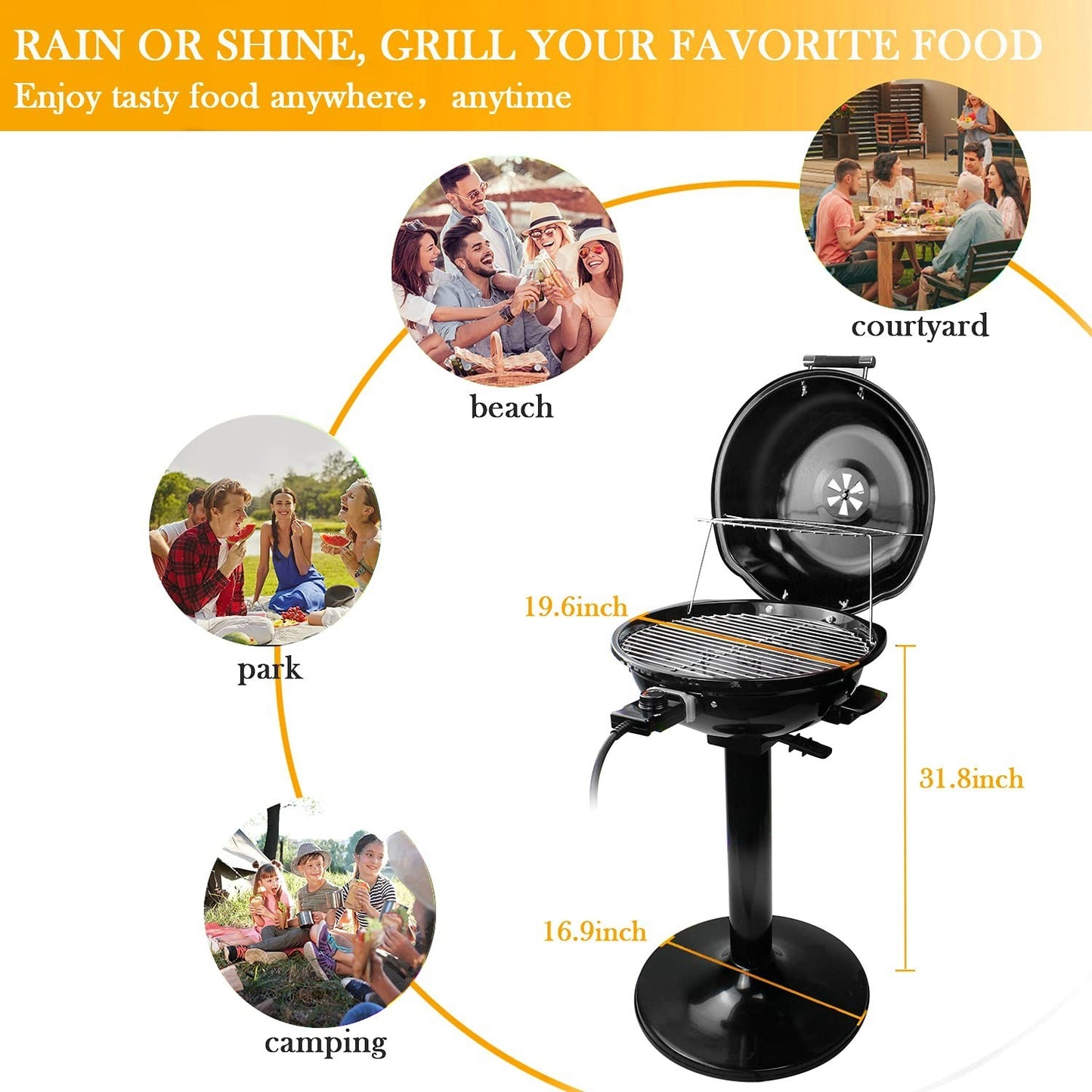 1600W Electric BBQ Grill - 15-Serving Indoor/Outdoor Portable Grill, Double Laye3