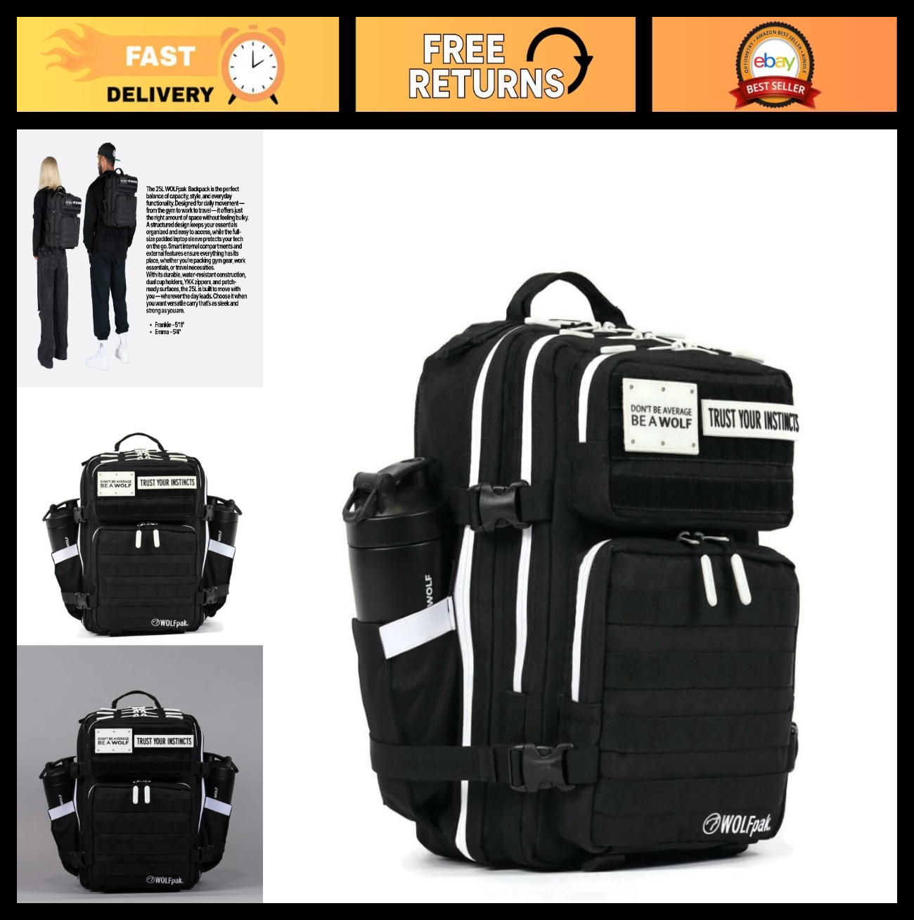 Durable 25L Waterproof Gym Backpack   1000D Oxford, MOLLE Webbing, Laptop Pocket0