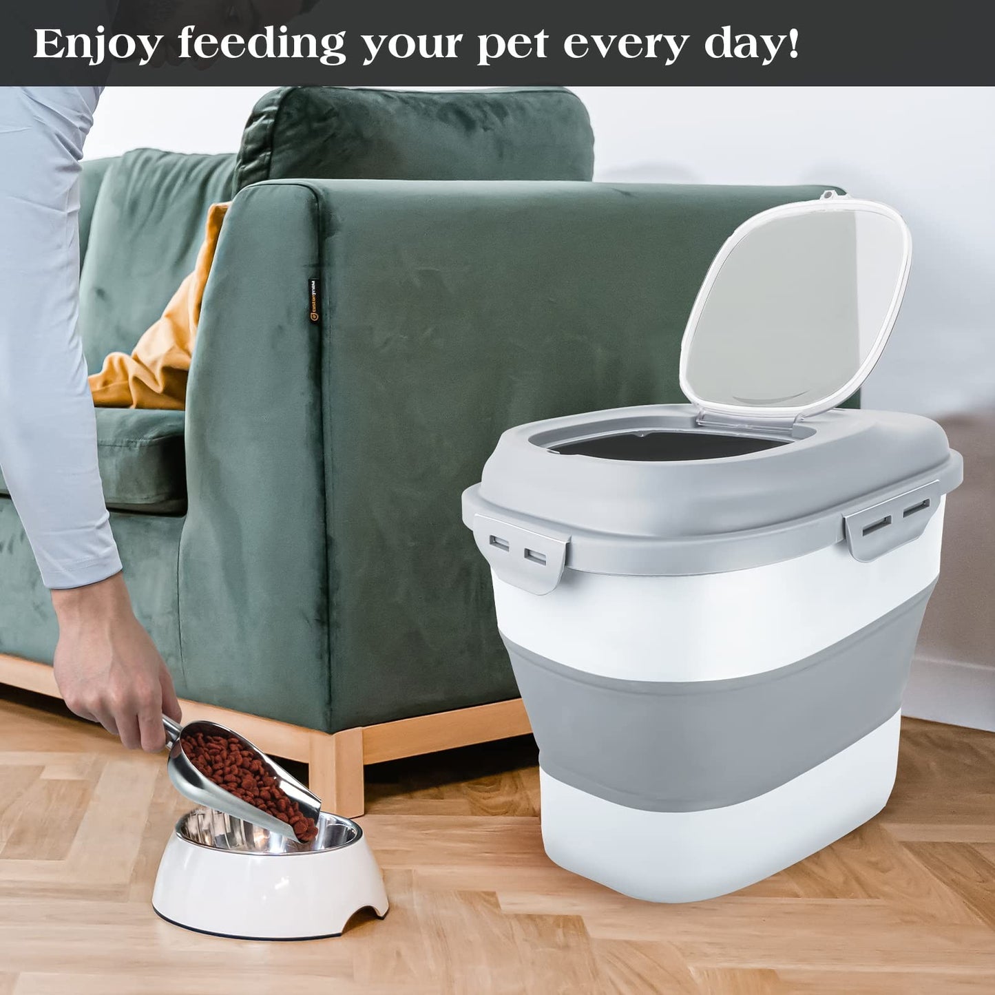 Airtight Dog Food Storage Container, Collapsible 13 30lb with Wheels & Scoop5