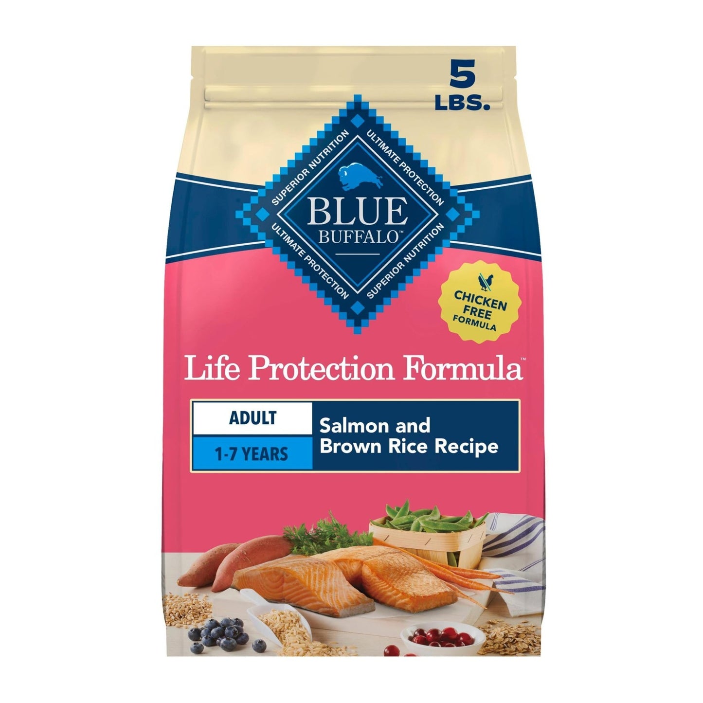 Premium Salmon Adult Dry Dog Food   5 lb, Life Protection Formula, Healthy Nutri0