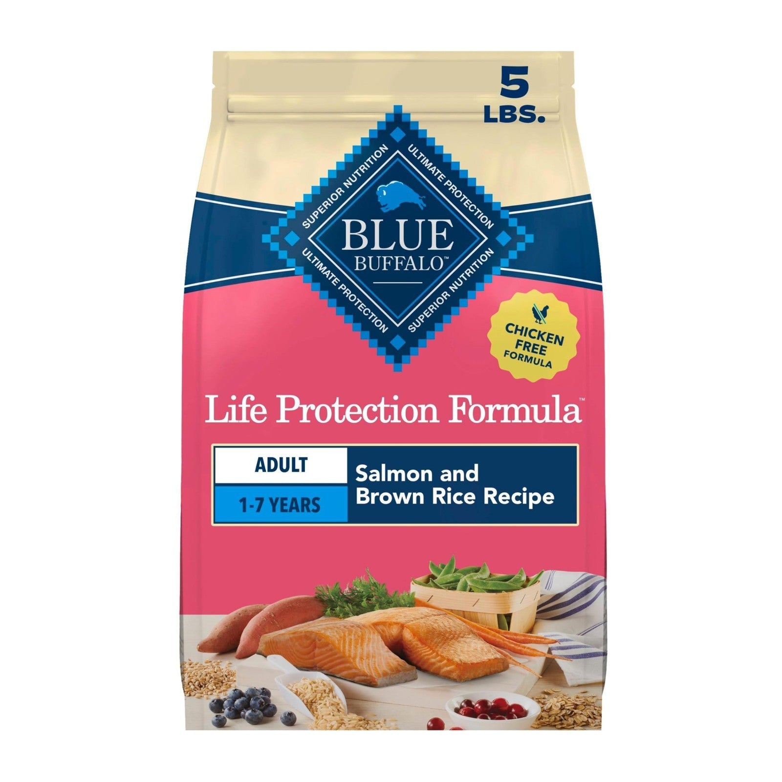 Premium Salmon Adult Dry Dog Food   5 lb, Life Protection Formula, Healthy Nutri0