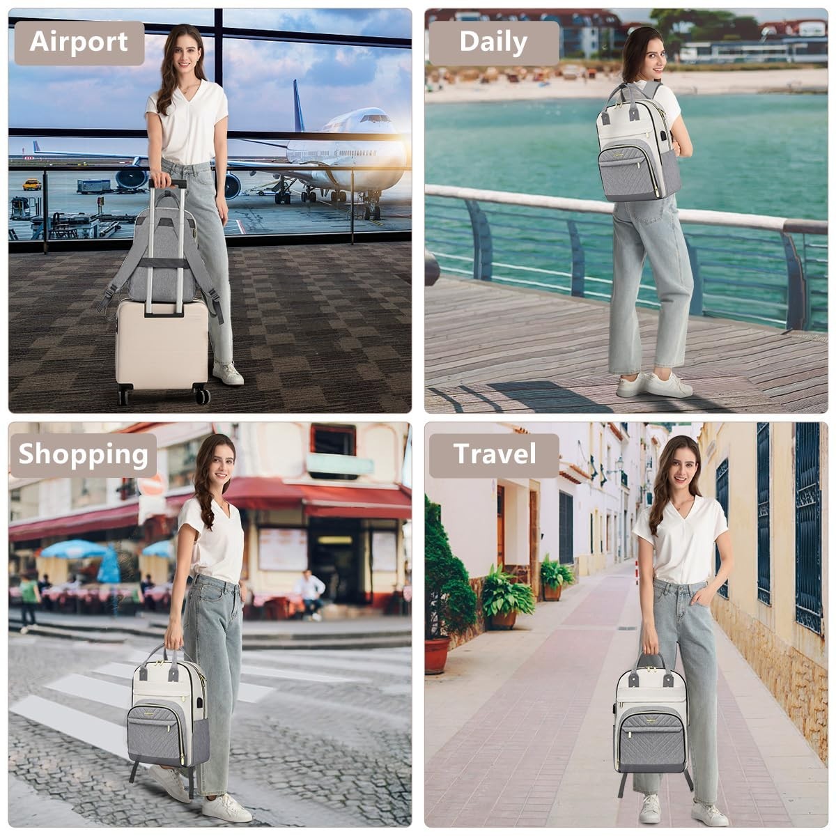 Stylish Laptop Backpack for Women   Travel Purse with USB Charger, 15.6" Waterpr5
