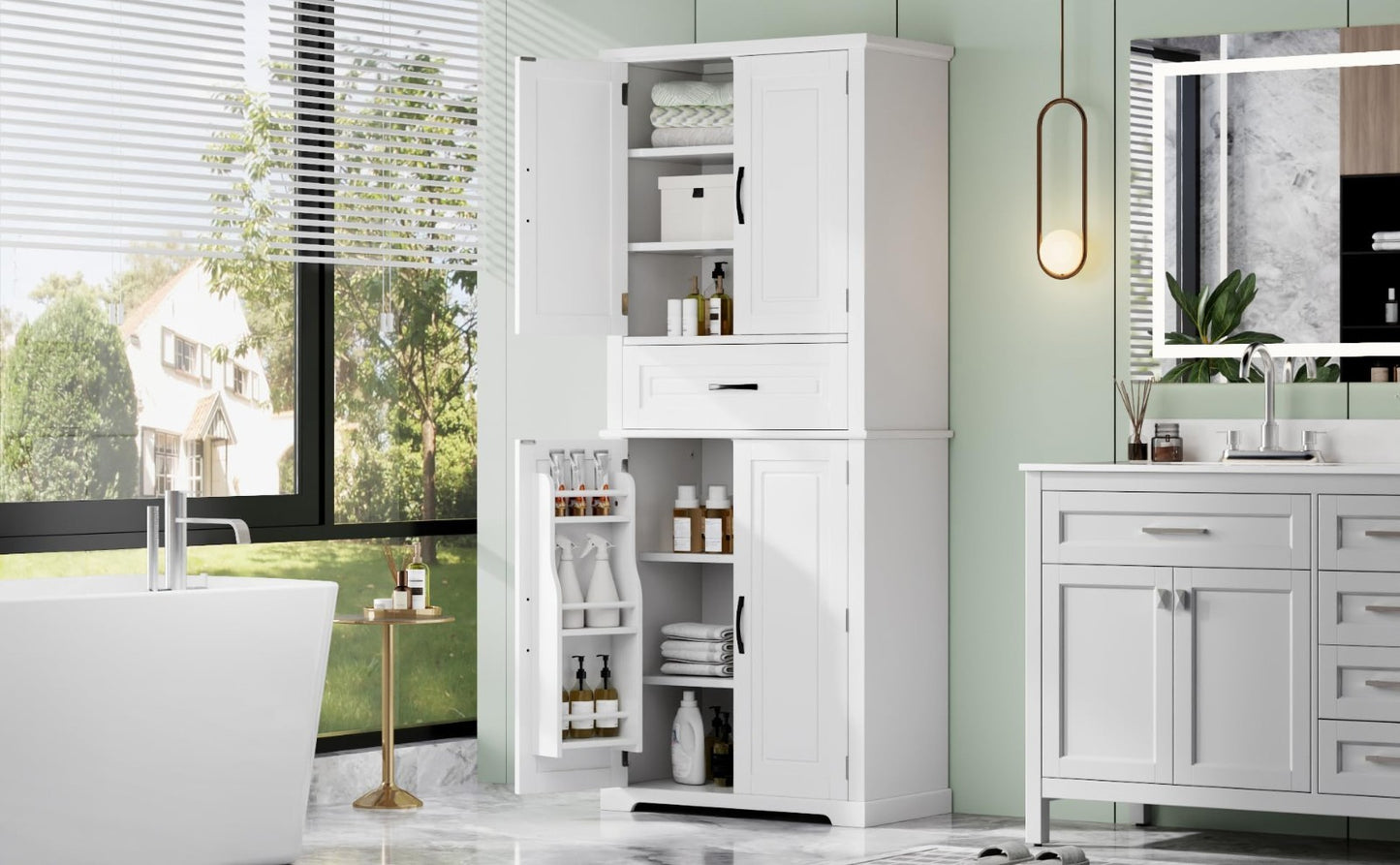 72" Tall Storage Cabinet - Kitchen Pantry with Adjustable Shelves & Slide Drawer6