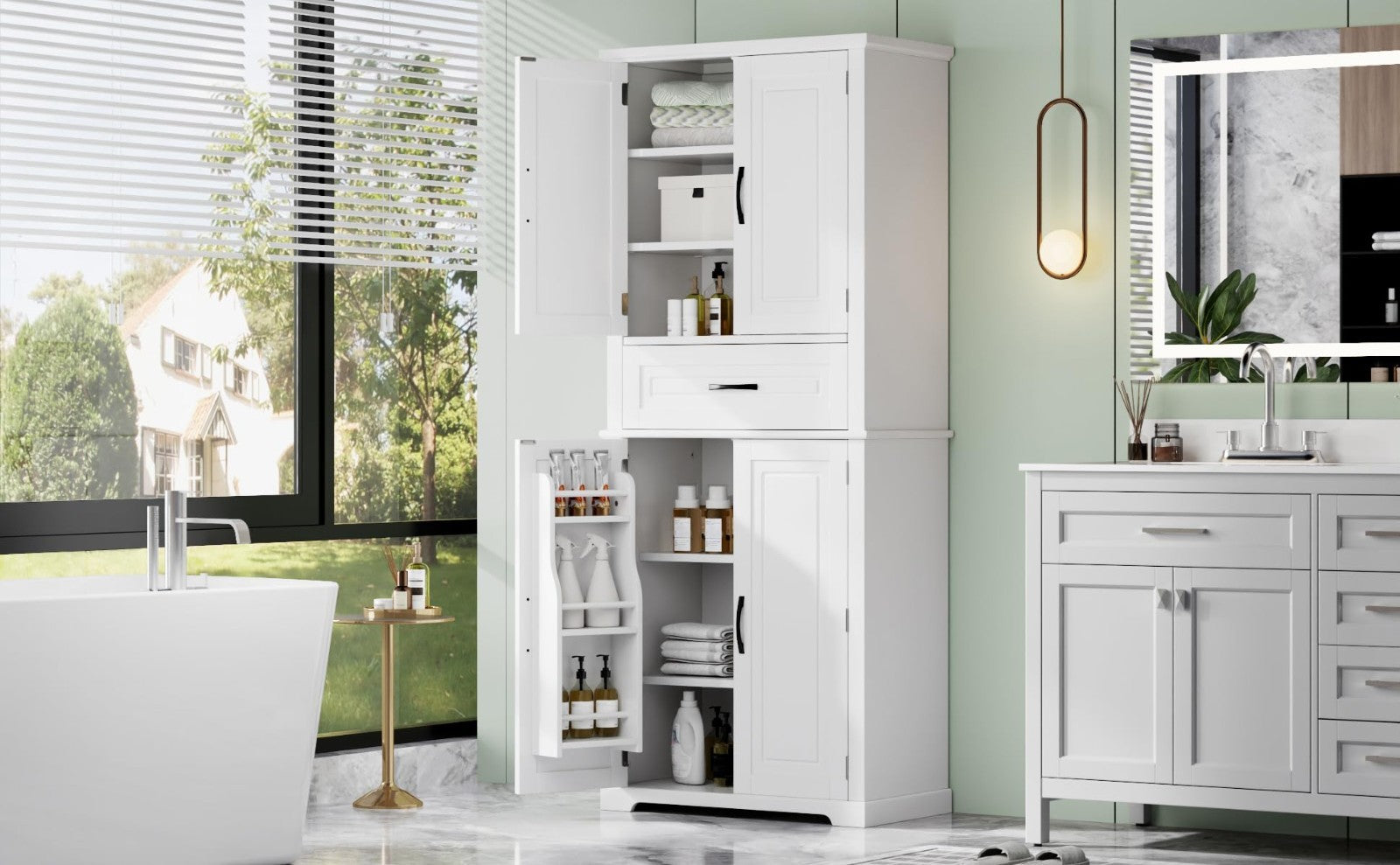 72" Tall Storage Cabinet - Kitchen Pantry with Adjustable Shelves & Slide Drawer6
