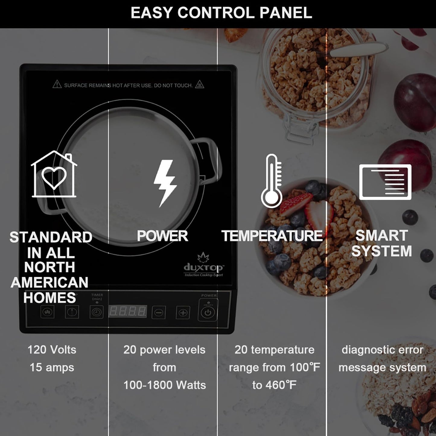 Portable Induction Cooktop 1800W Countertop Burner, Black, Fast Heating, Energy7