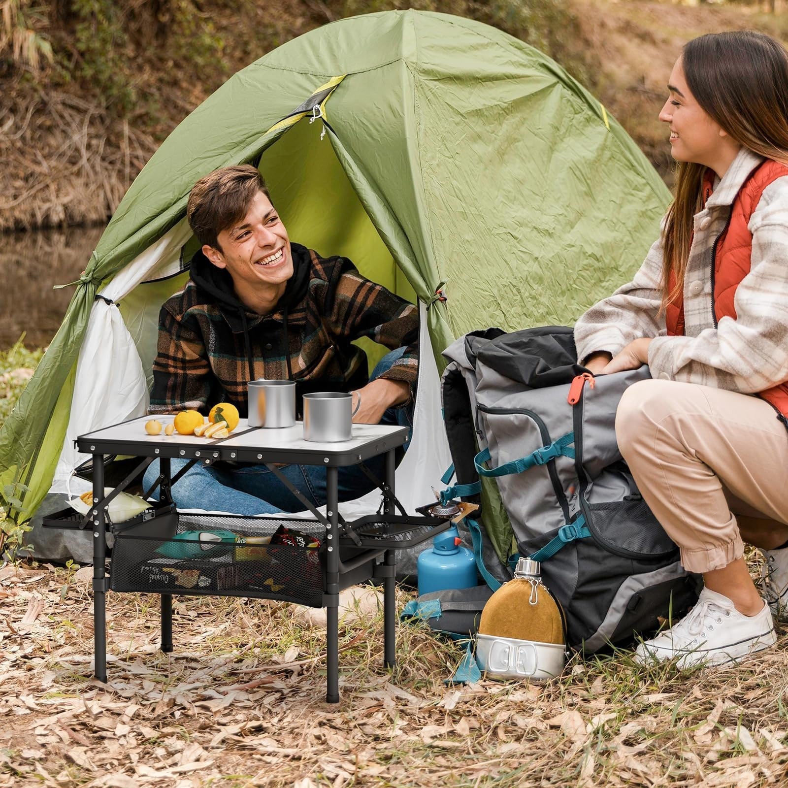 Compact Folding Camping Table 2ft with Storage Bag & Side Racks - Lightweight &2