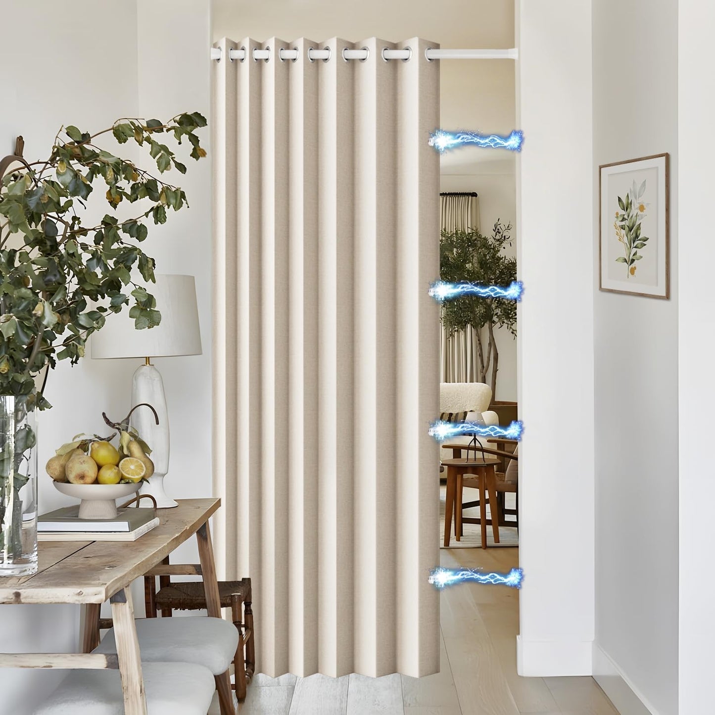 96 Inch Faux Linen Blackout Curtains, Thermal Insulated Drapes, Pinch Pleated, W1