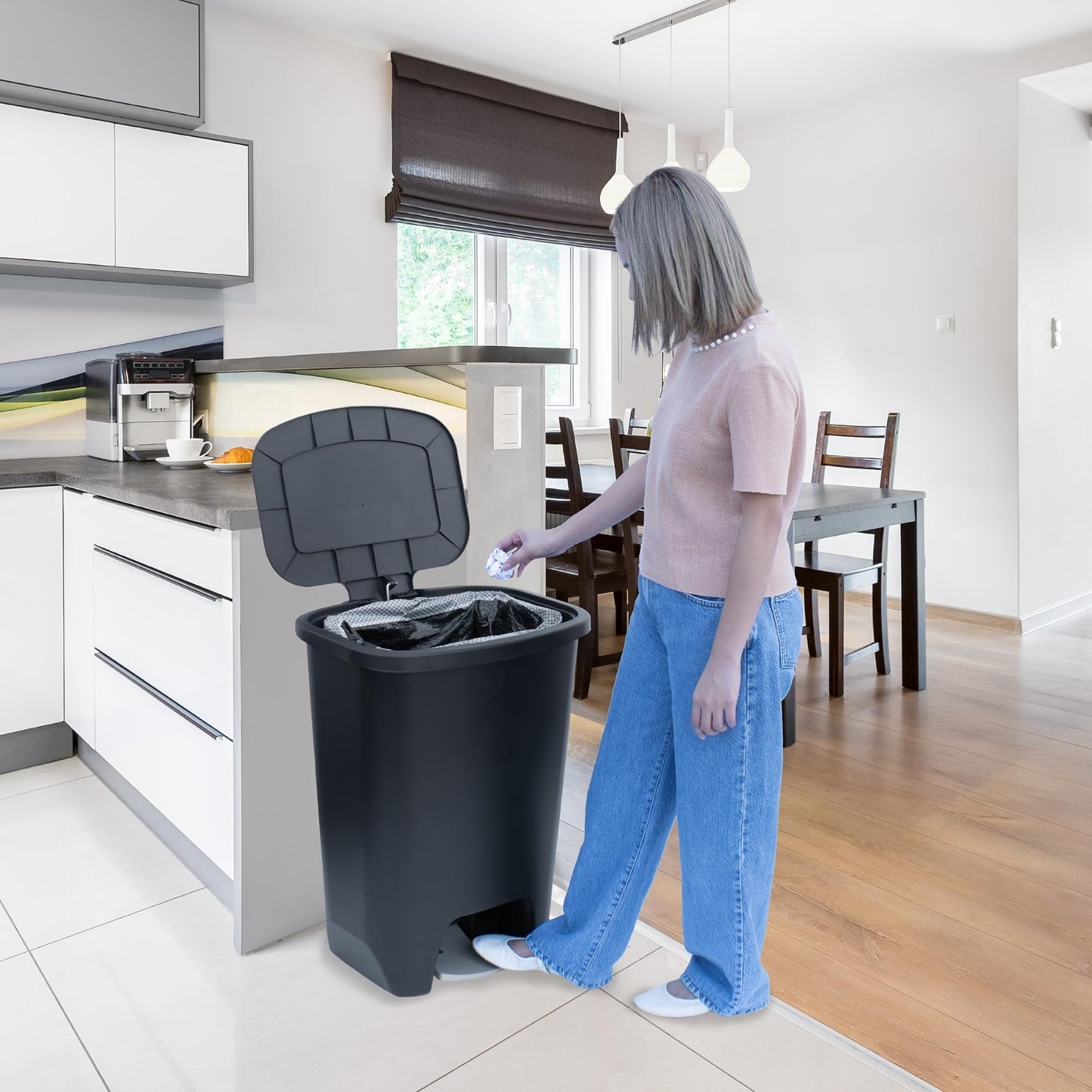 20 Gallon Kitchen Trash Can with Clorox Odor Control, Hands-Free Pedal, Black7