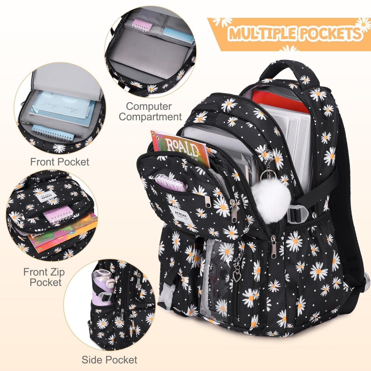 Stylish Girls Backpack with Lunch Bag & Pencil Pouch   Teen Kids Laptop Bookbag3