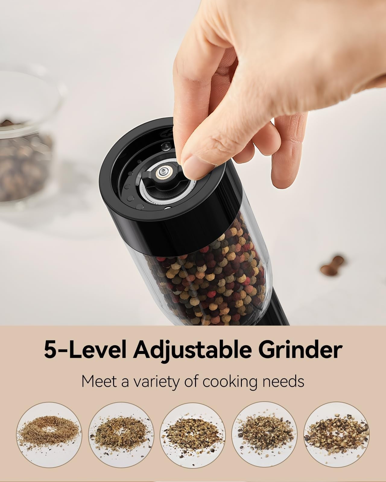 Rechargeable Electric Salt & Pepper Grinder Set with LED Light, 5-Level Adjustab5