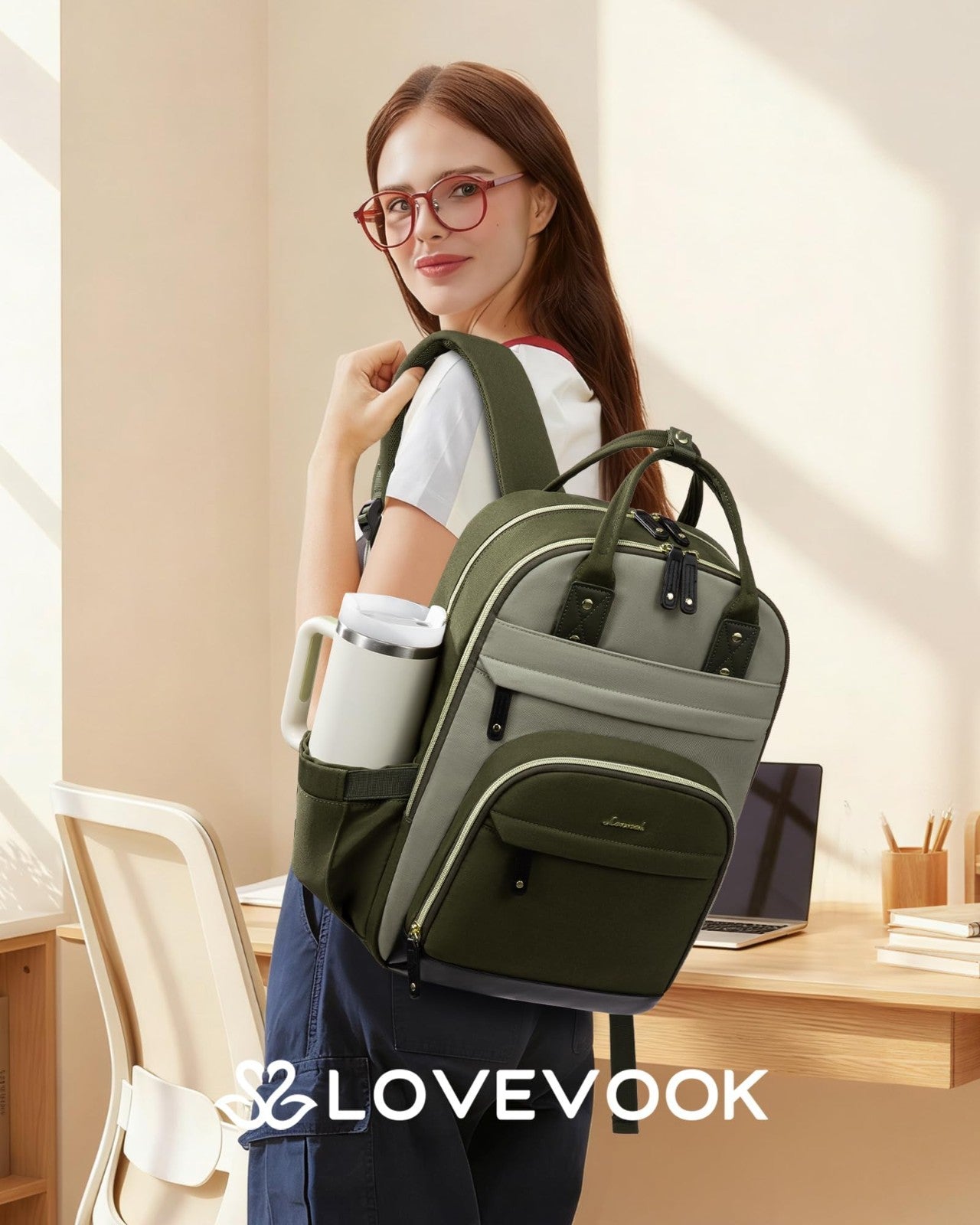 Stylish 15.6" Laptop Backpack with Cup Holder, Travel & Work Bag for Women & Men2