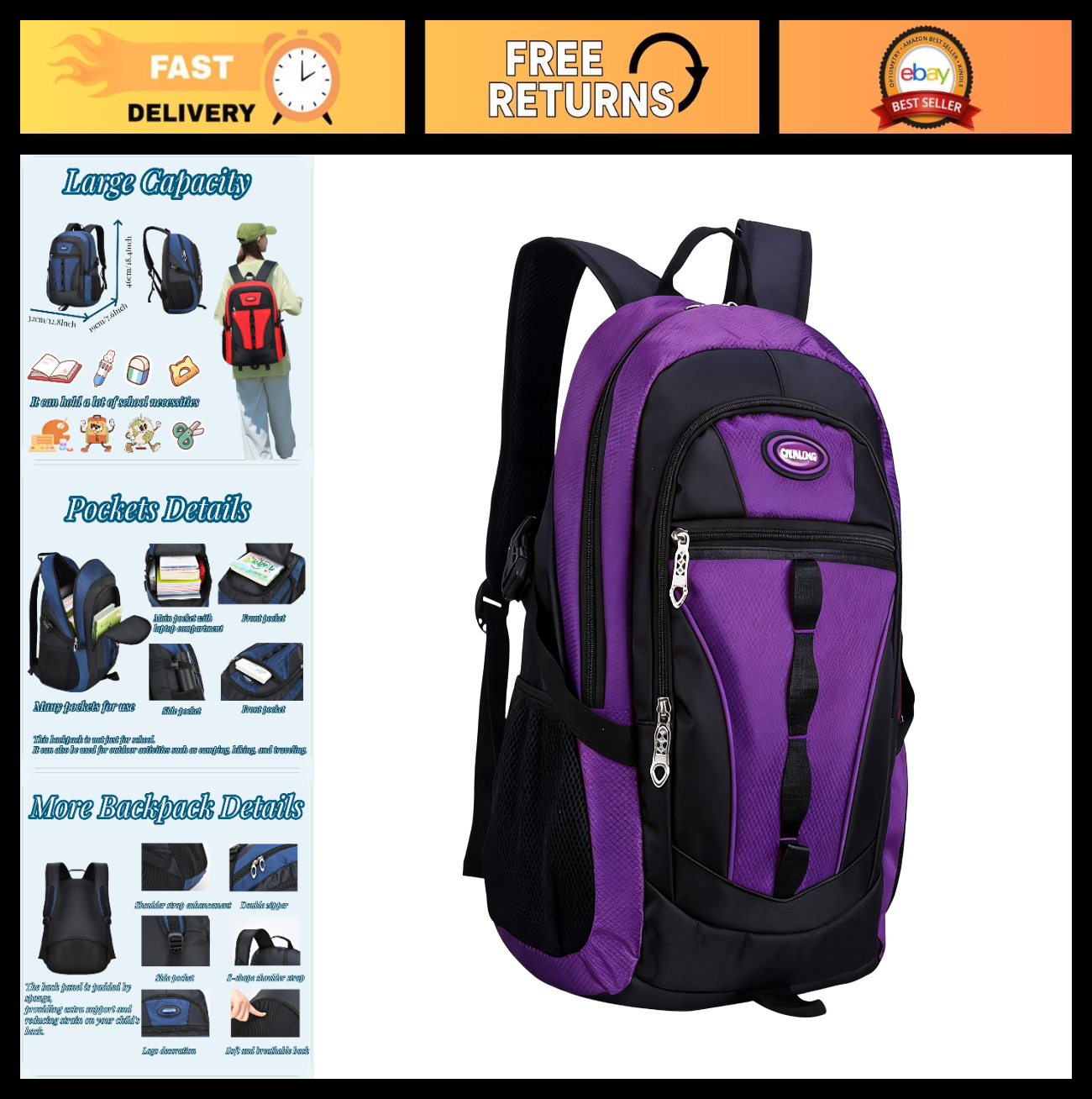 Stylish Teens School Backpack   Casual Daypack for Students, Book Bag, Durable &0