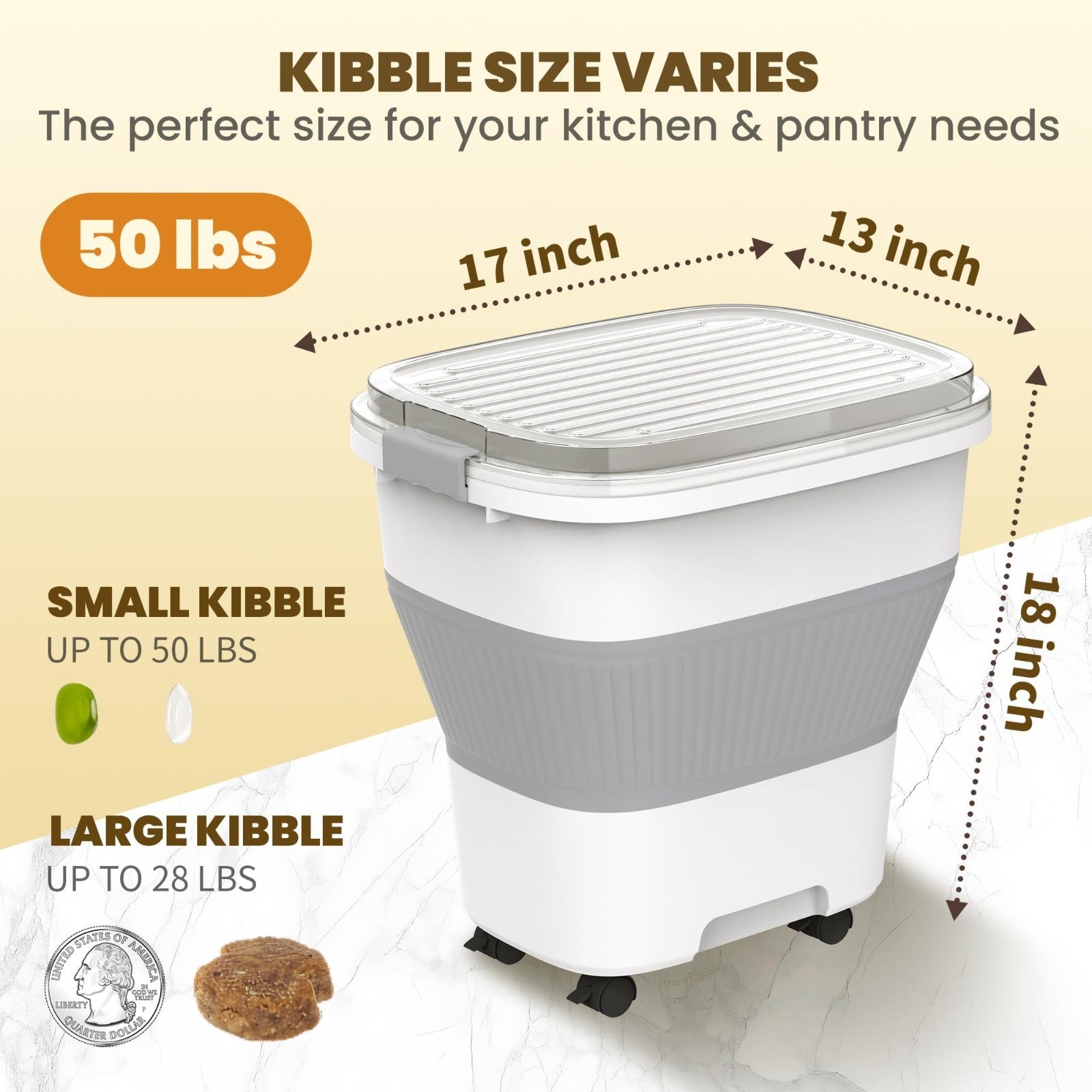 50Lbs Collapsible Airtight Rice Storage Container, Food Organizer, Space Saving2