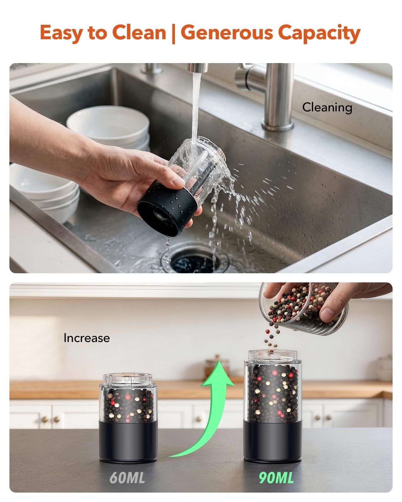 Rechargeable Electric Salt & Pepper Grinder Set with LED, Adjustable Coarseness,4