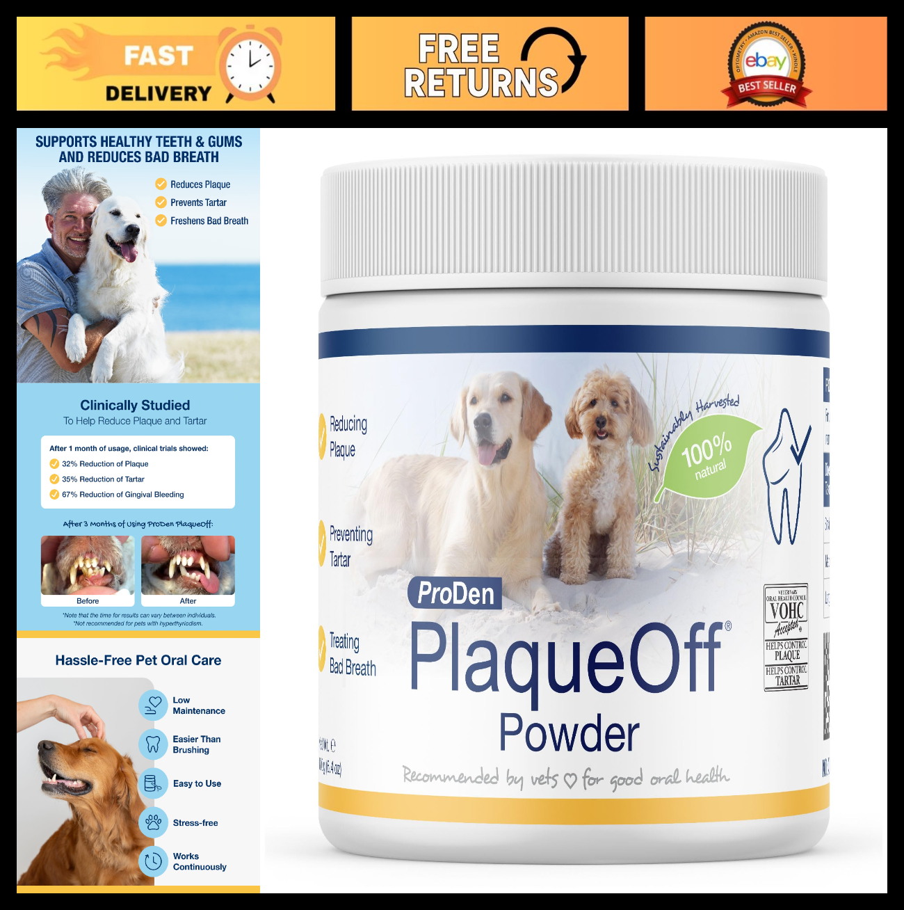 Dog Tartar & Plaque Remover Powder - 180g Dental Care for Dogs - Fresh Breath &0