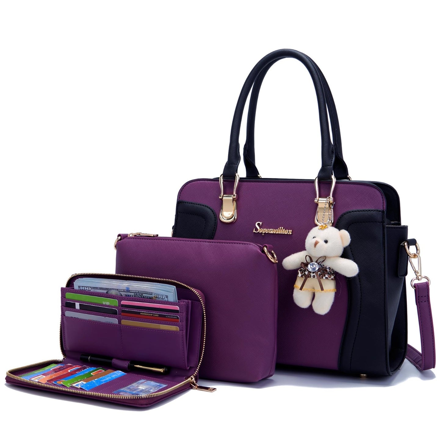 Stylish 3-Piece Handbag Set for Women - Shoulder Bag, Satchel & Wallet Combo1