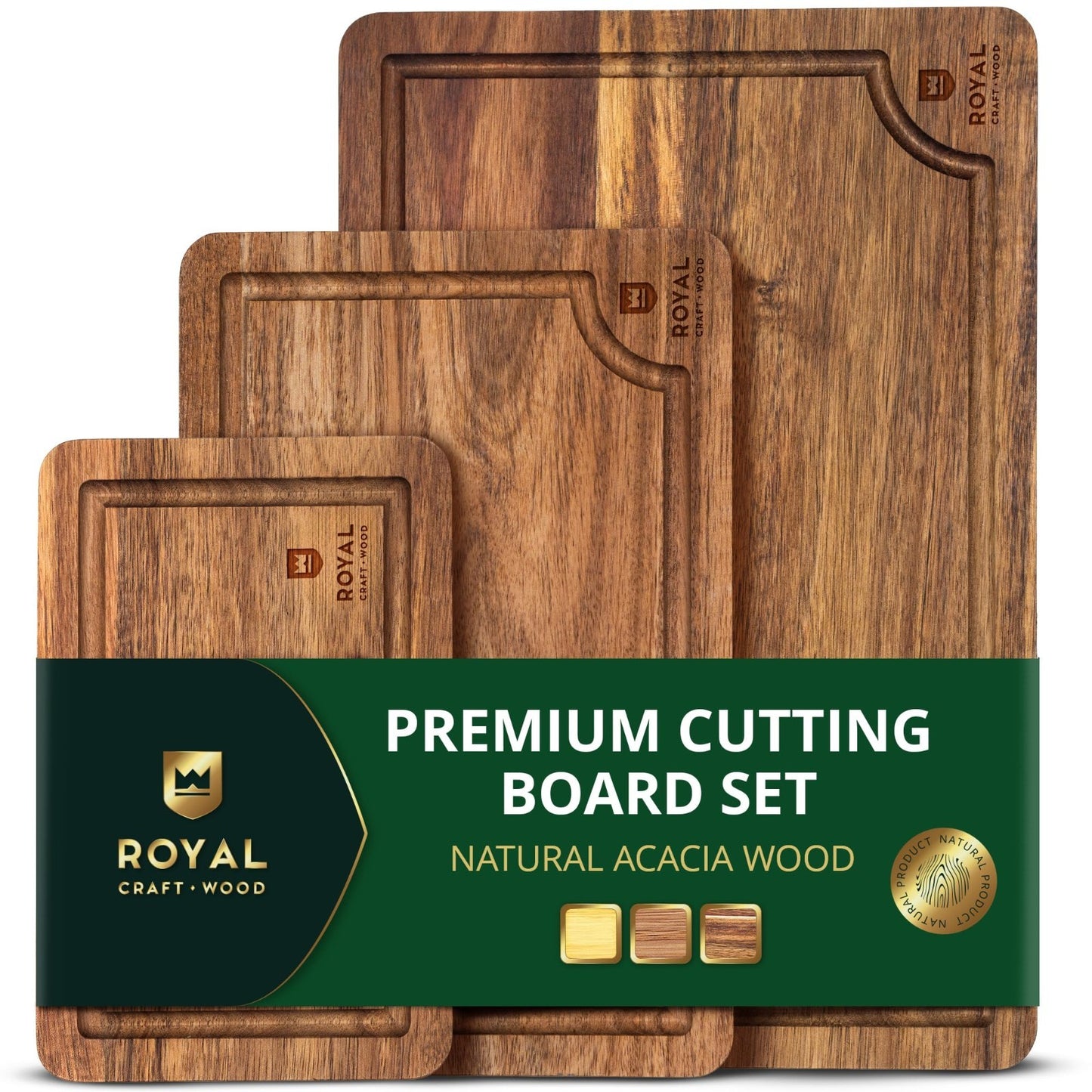 Wooden Cutting Boards Set   Bamboo Kitchen Prep & Serving Board with Juice Groov0