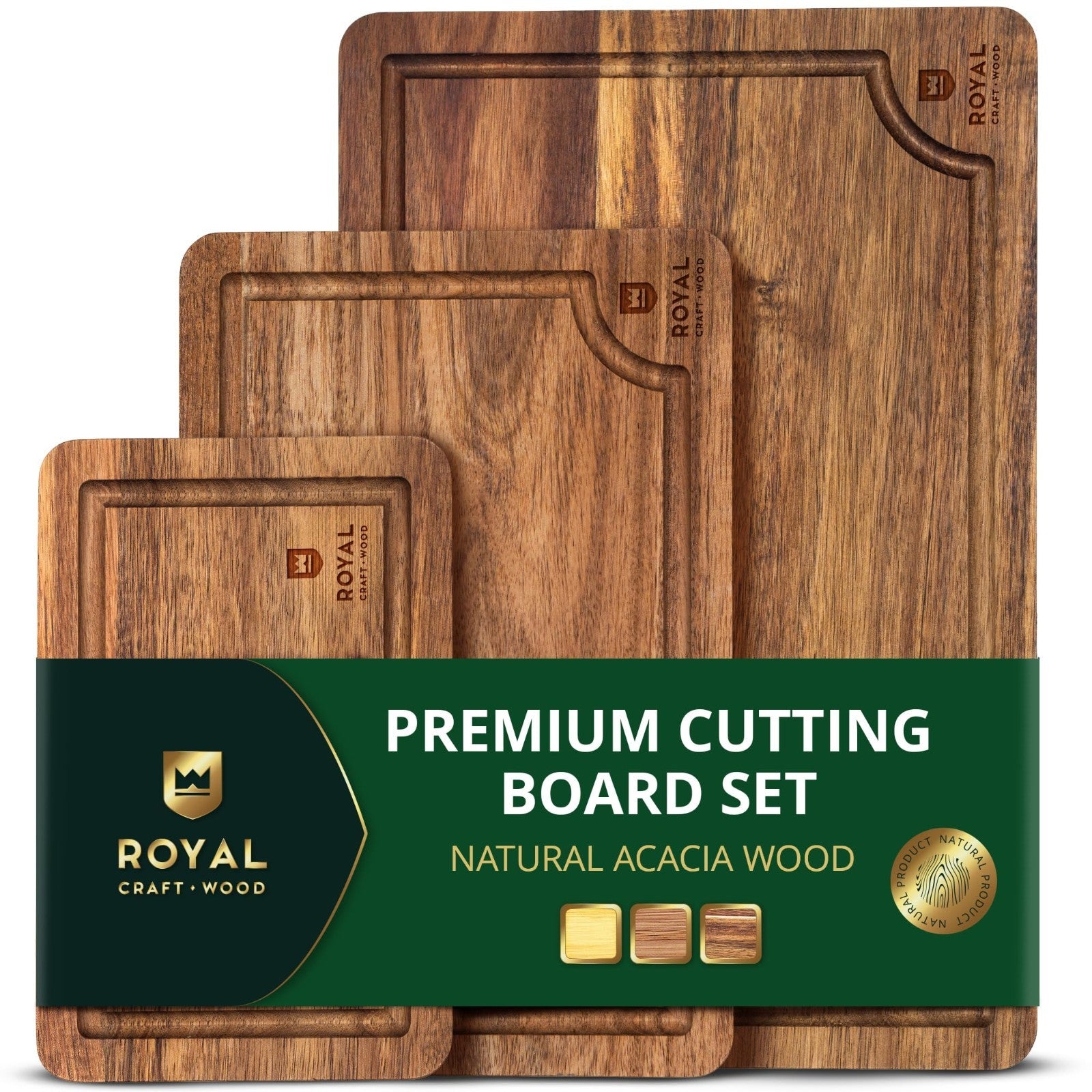 Wooden Cutting Boards Set   Bamboo Kitchen Prep & Serving Board with Juice Groov0