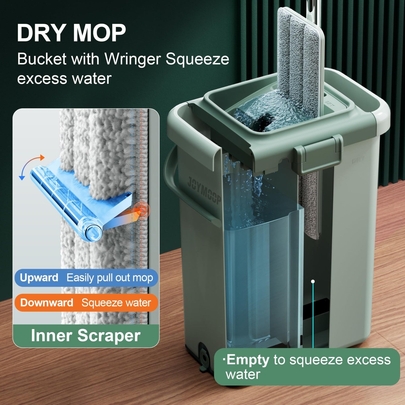 Flat Mop System with Bucket Set, Microfiber Mop for Home & Commercial Use, 3 Pad4