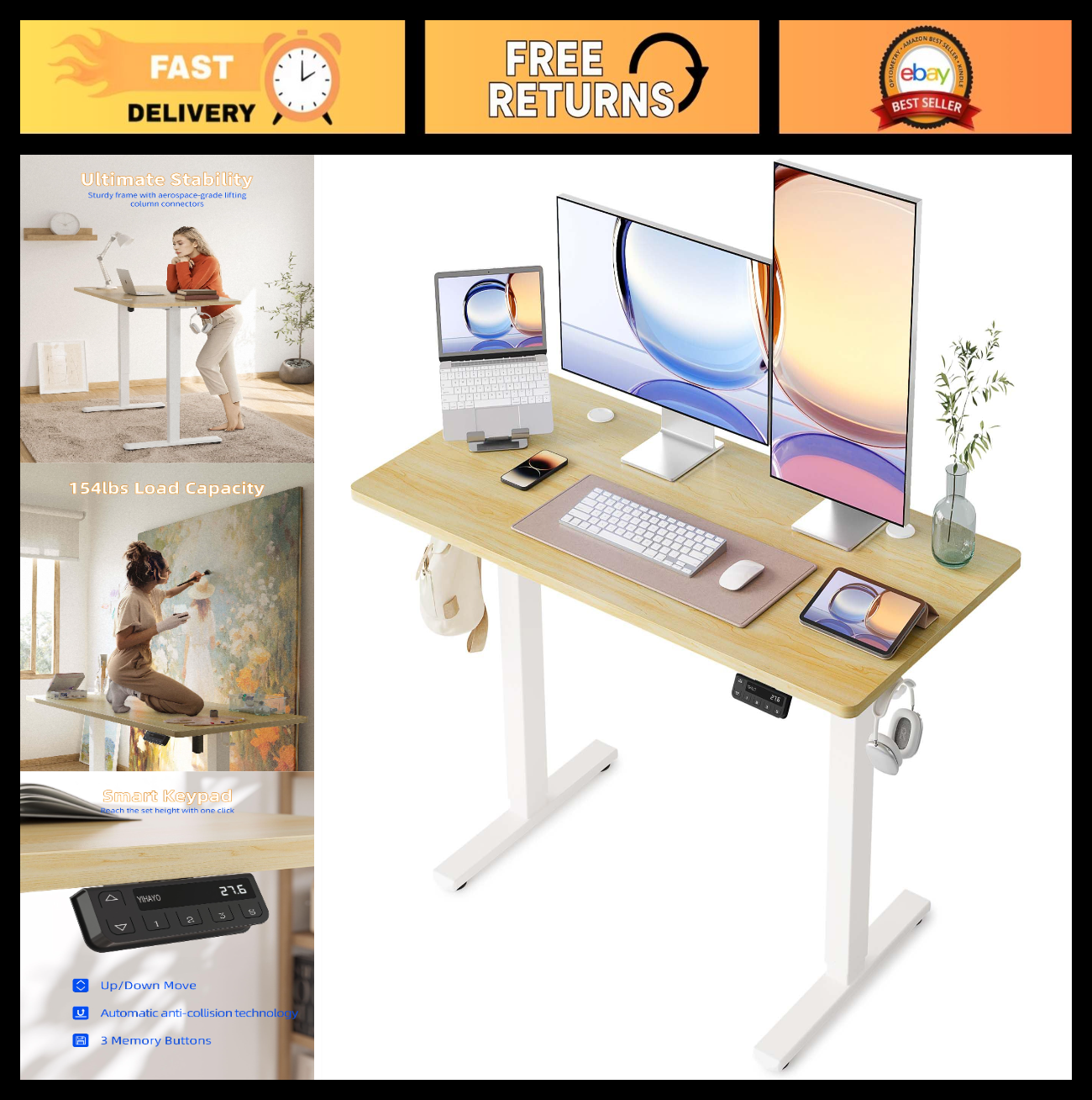Adjustable Electric Standing Desk 48x24, Height-Adjustable Home Office Desk0