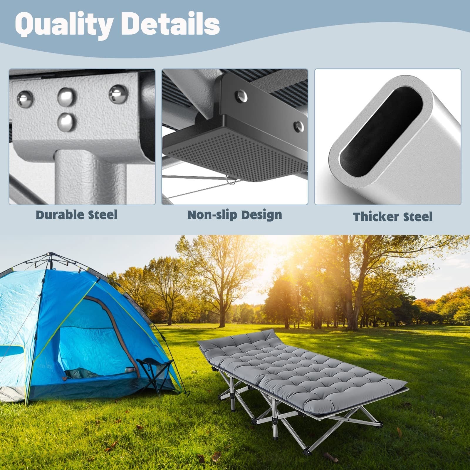 Folding Camping Cot for Adults, 28" Wide, 880 lbs Capacity, Padded with Carry Ba5
