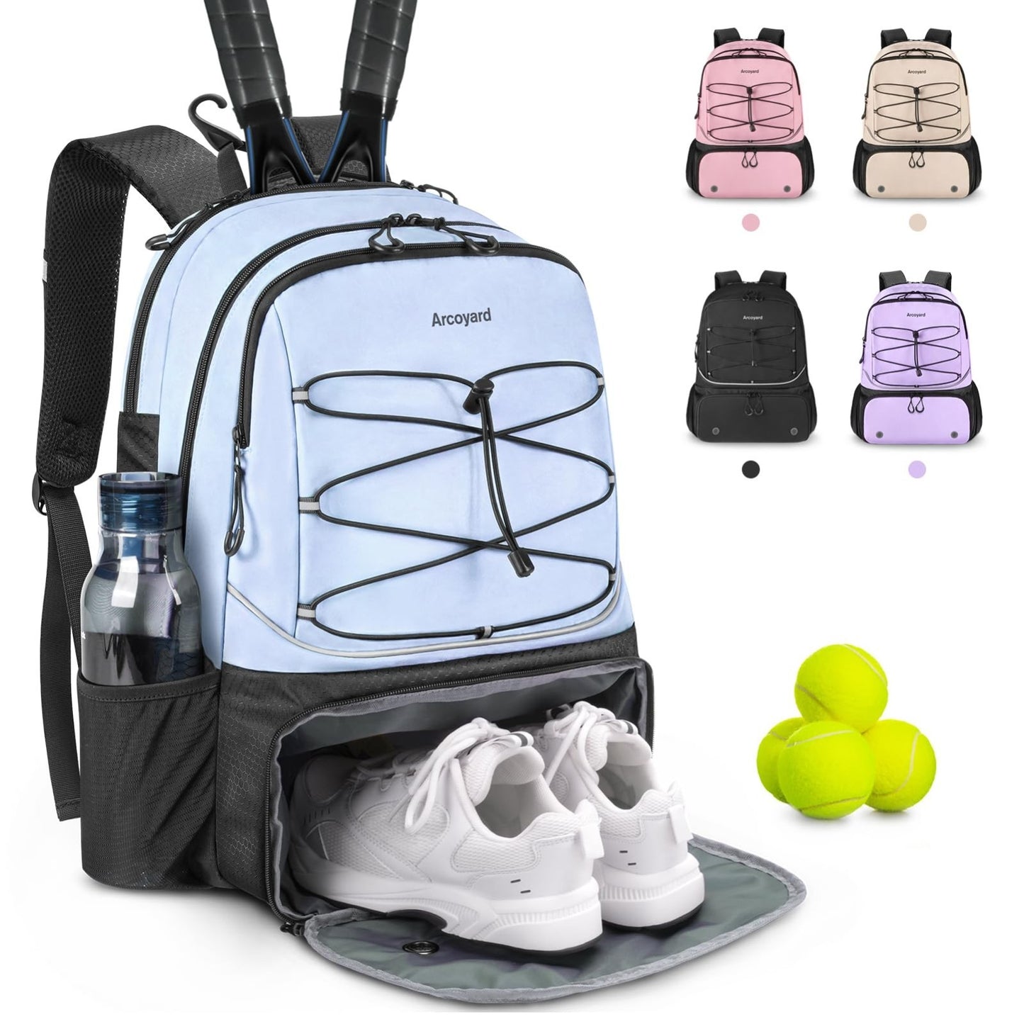 Tennis Bag for 2 Rackets, Women's Professional Backpack with Ventilated Shoe Com1