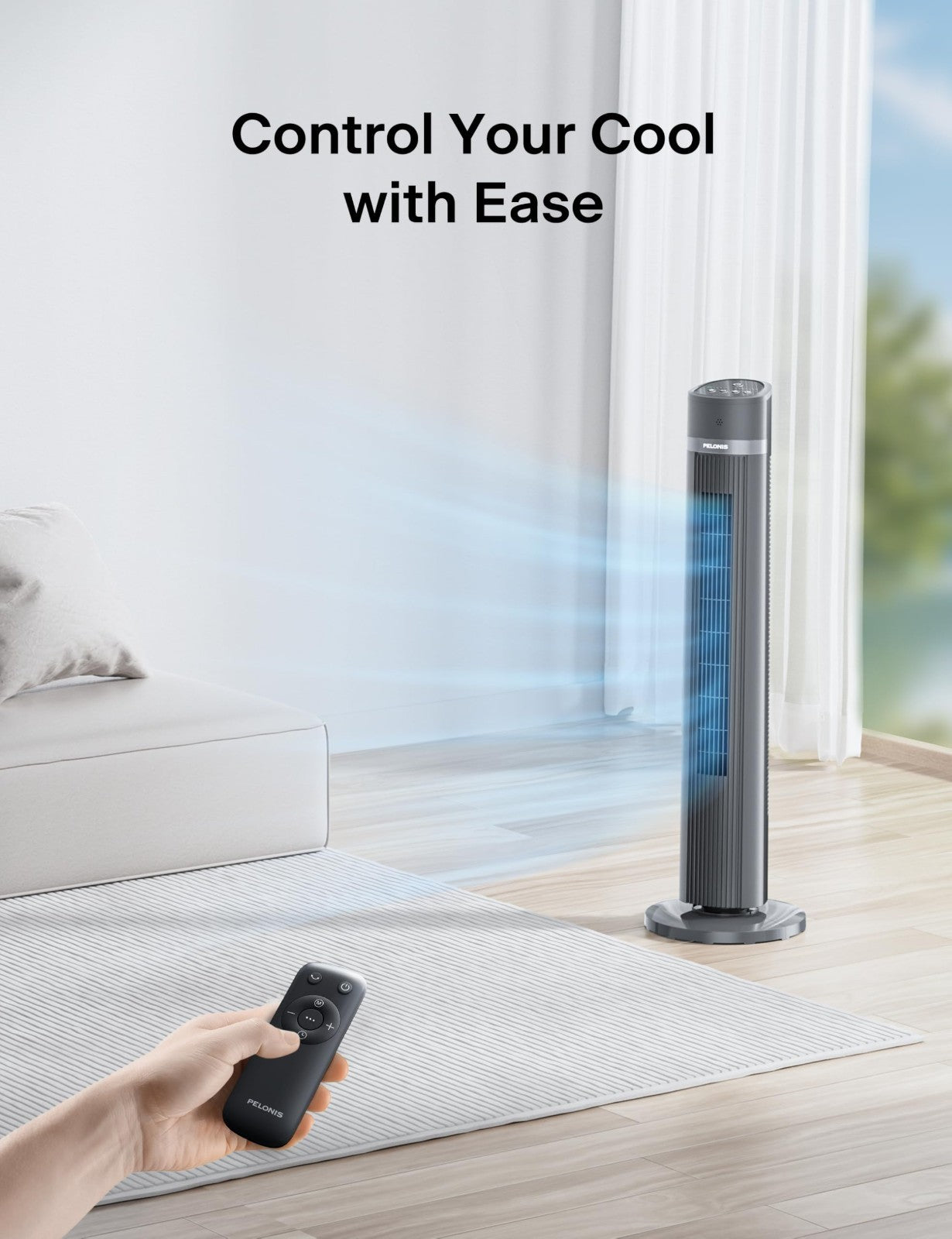 Bladeless Tower Fan 40" for Bedroom, Remote Control, 90° Oscillation, 3 Speeds,7