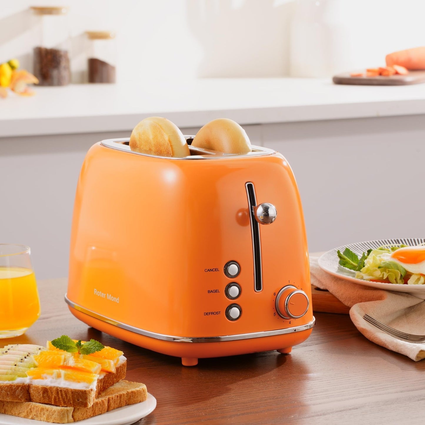 Retro Stainless Steel 2 Slice Toaster with Bagel, Cancel, Defrost, 6 Shade Setti6