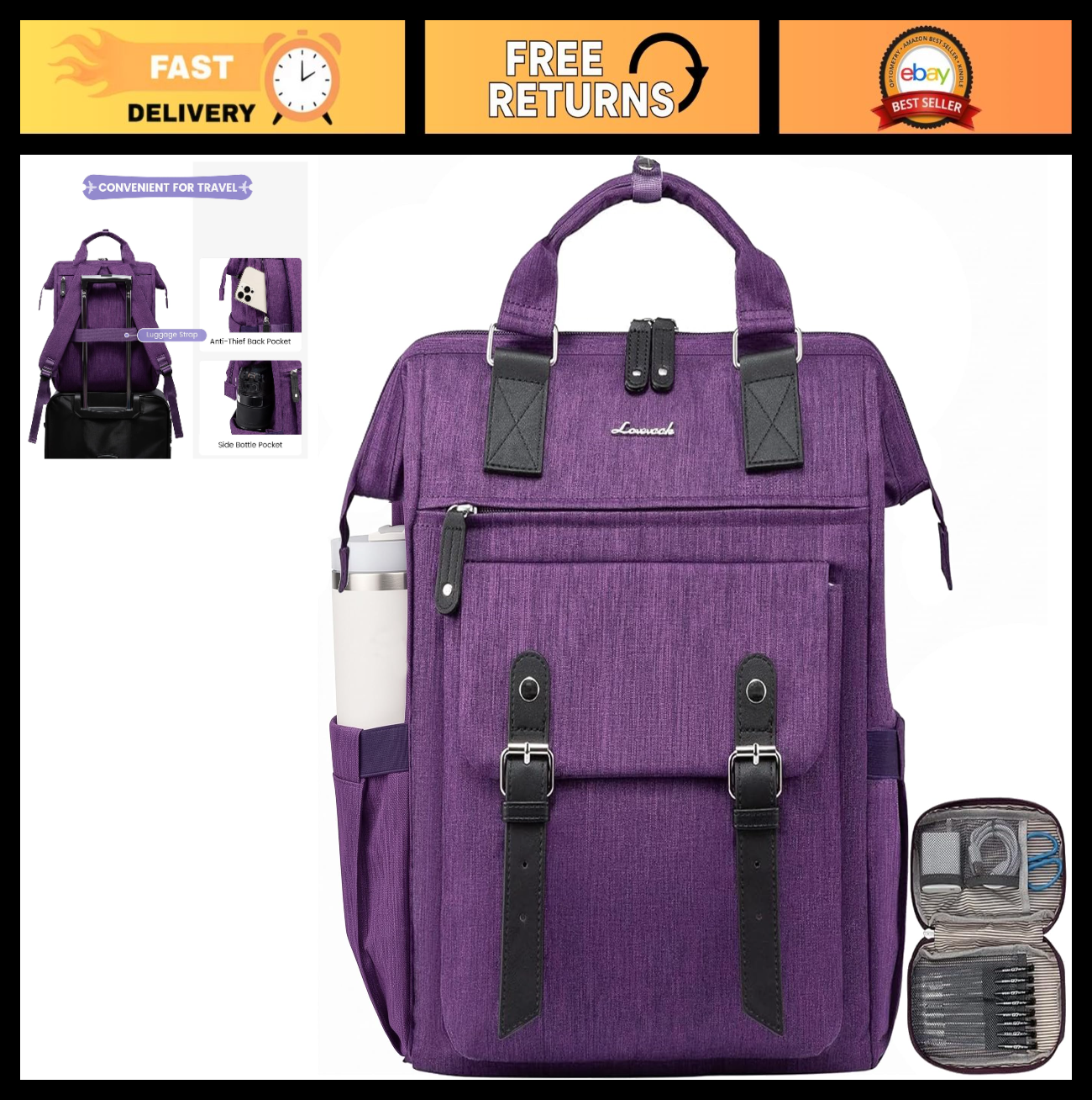Stylish 17" Laptop Backpack for Women   Work, Travel, Teacher, Nurse Purse   Pur0