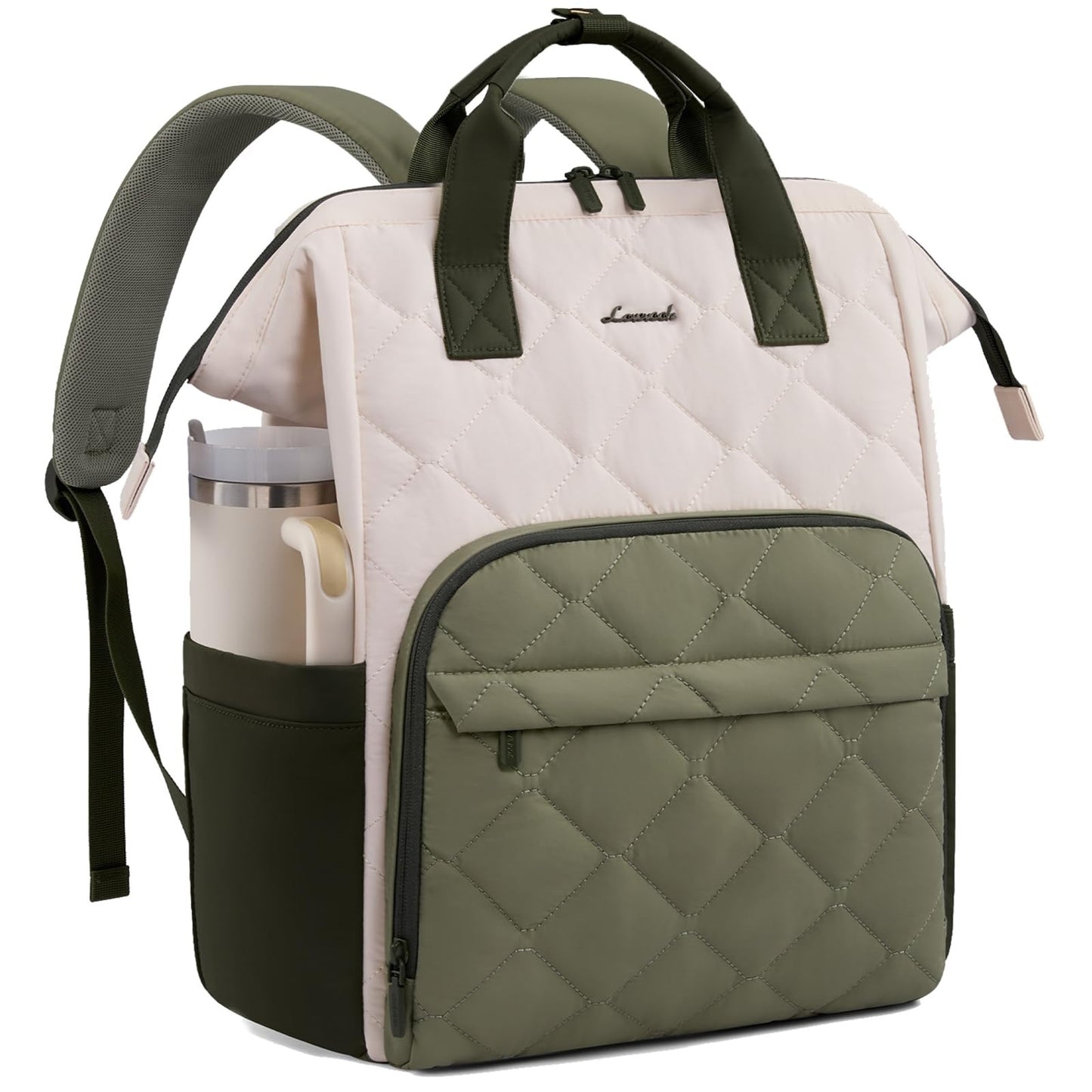 Stylish 15.6" Laptop Backpack for Women   Work Bag, Green & White, Durable Desig1
