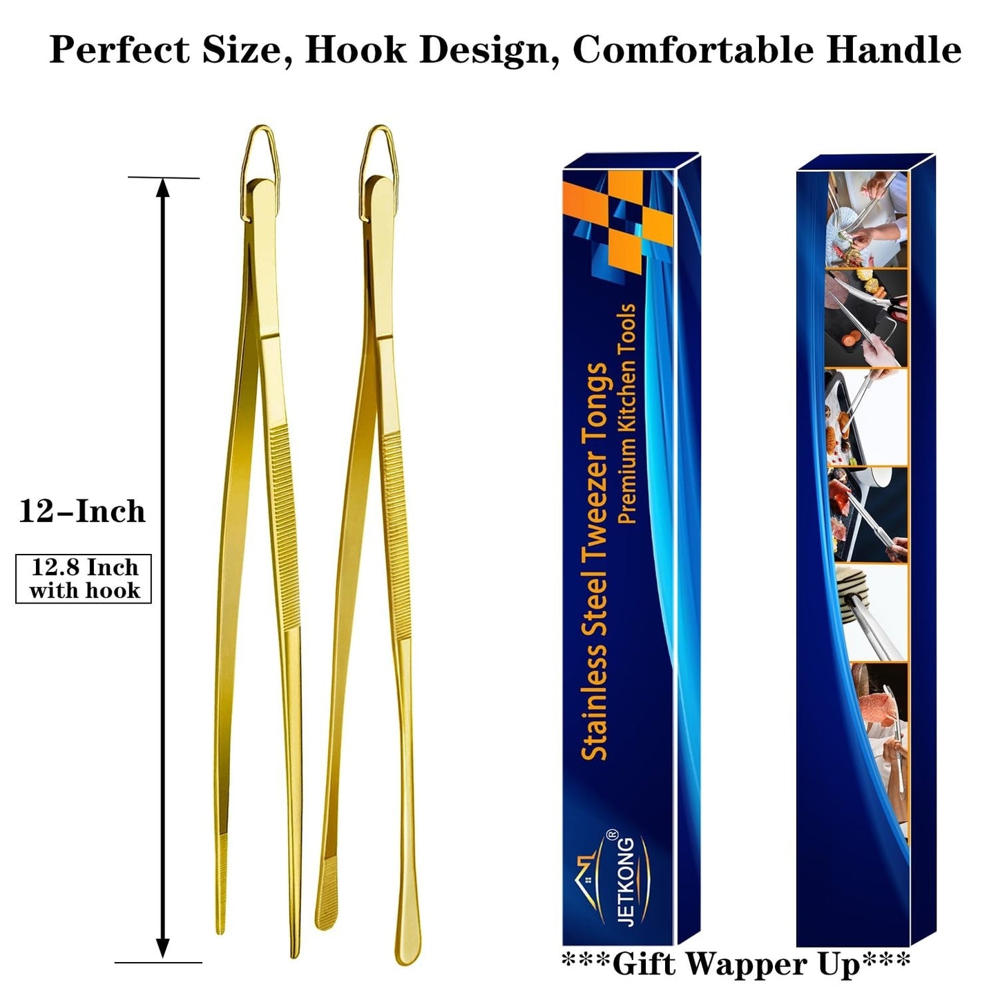 12 Inch Stainless Steel Cooking Tweezers   Set of 2 Kitchen Food Tongs (Gold)6