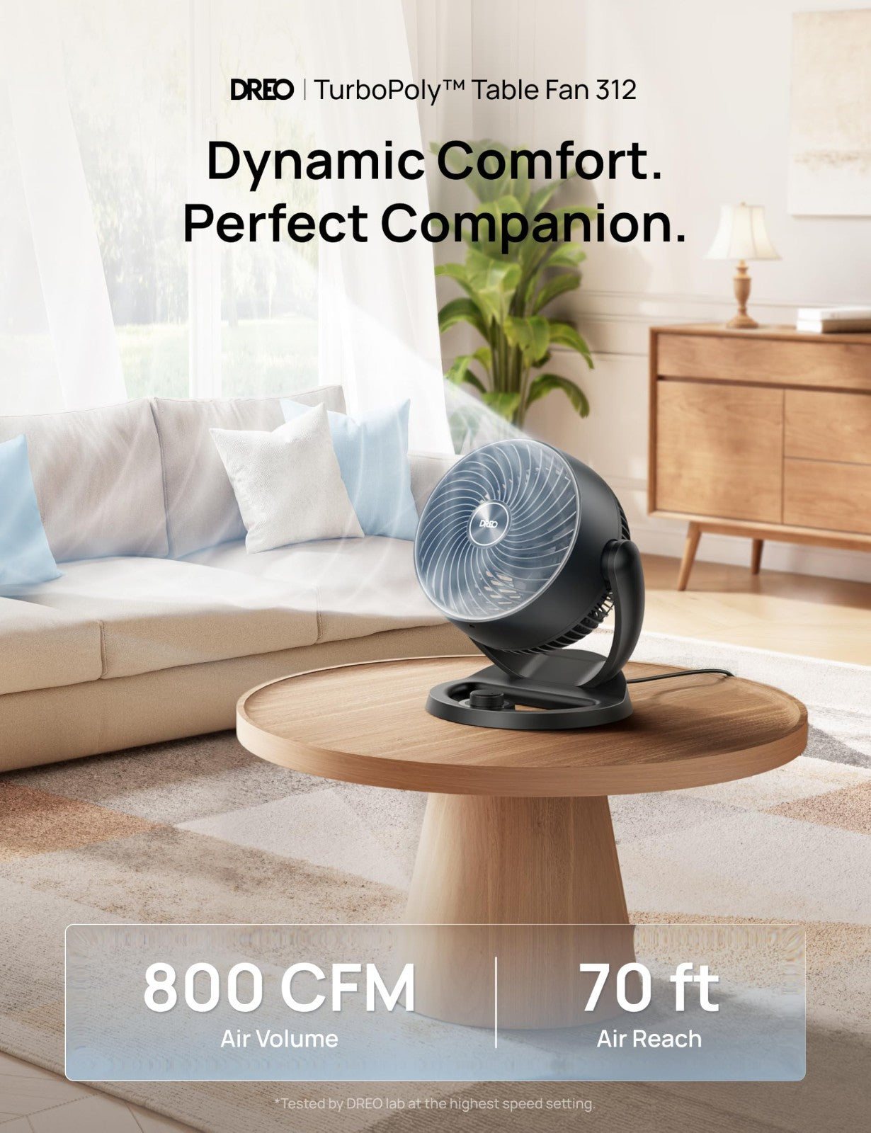 12" Quiet Table Fan   70ft Airflow, 120° Tilt, 3 Speeds, Desktop Circulator for2