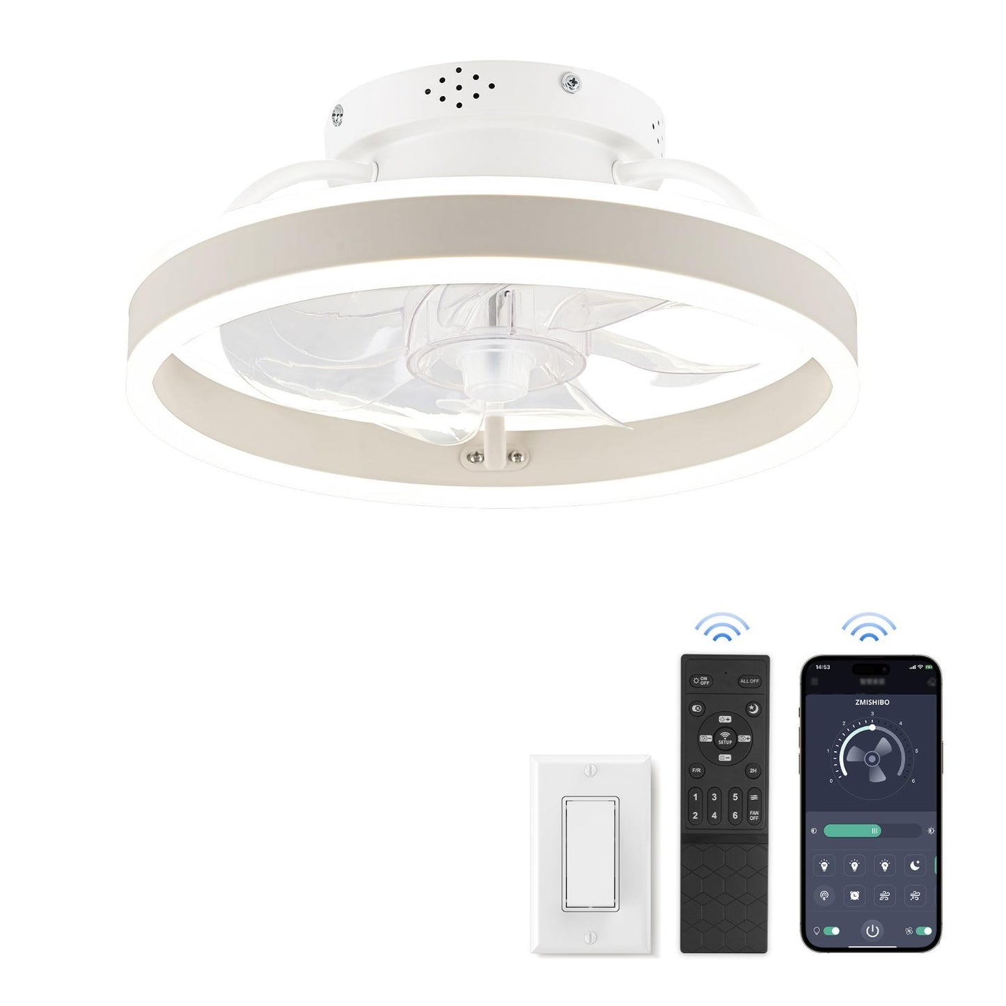 Low Profile Ceiling Fan with Lights & Remote   13" Modern Flush Mount Fandelier,7