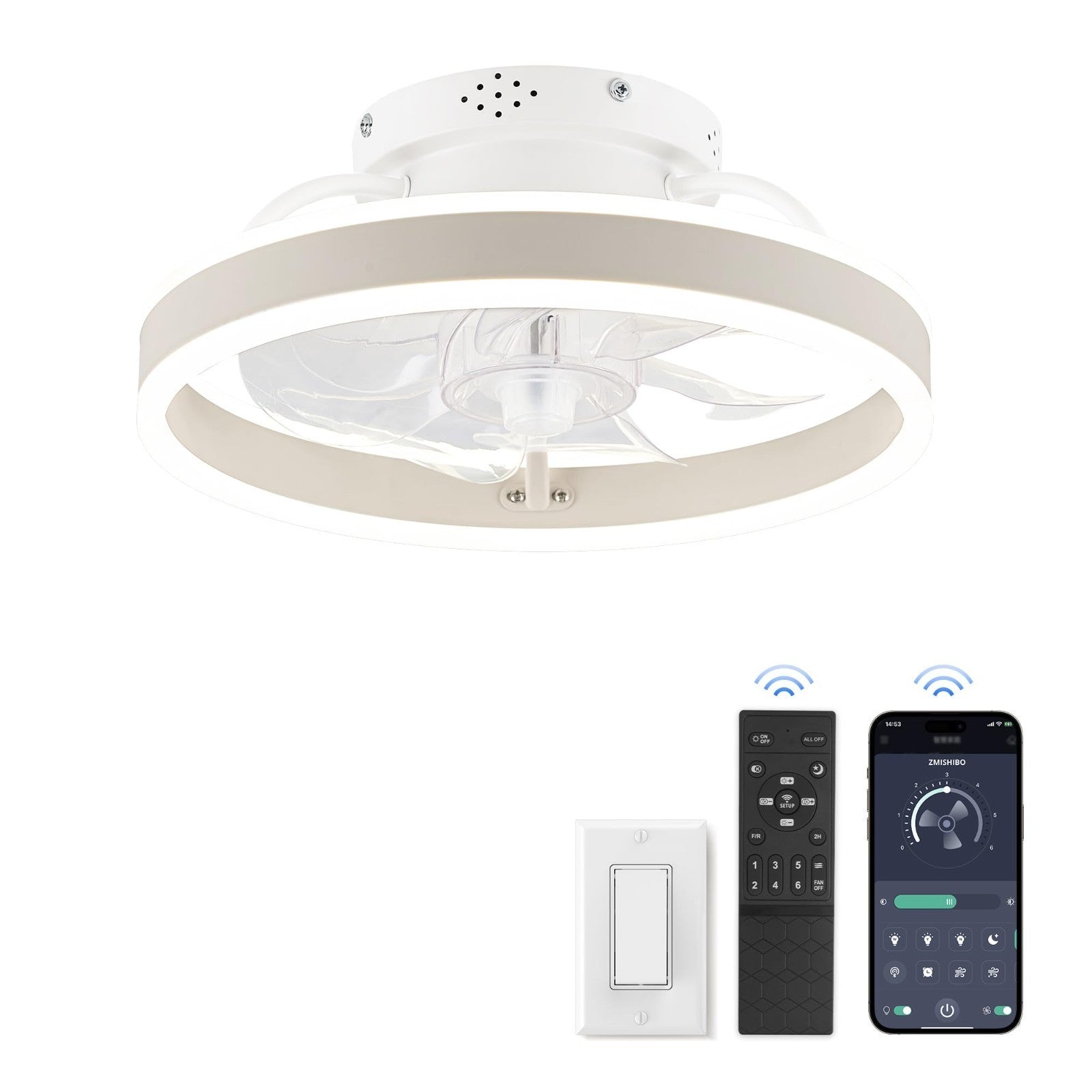 Low Profile Ceiling Fan with Lights & Remote   13" Modern Flush Mount Fandelier,7